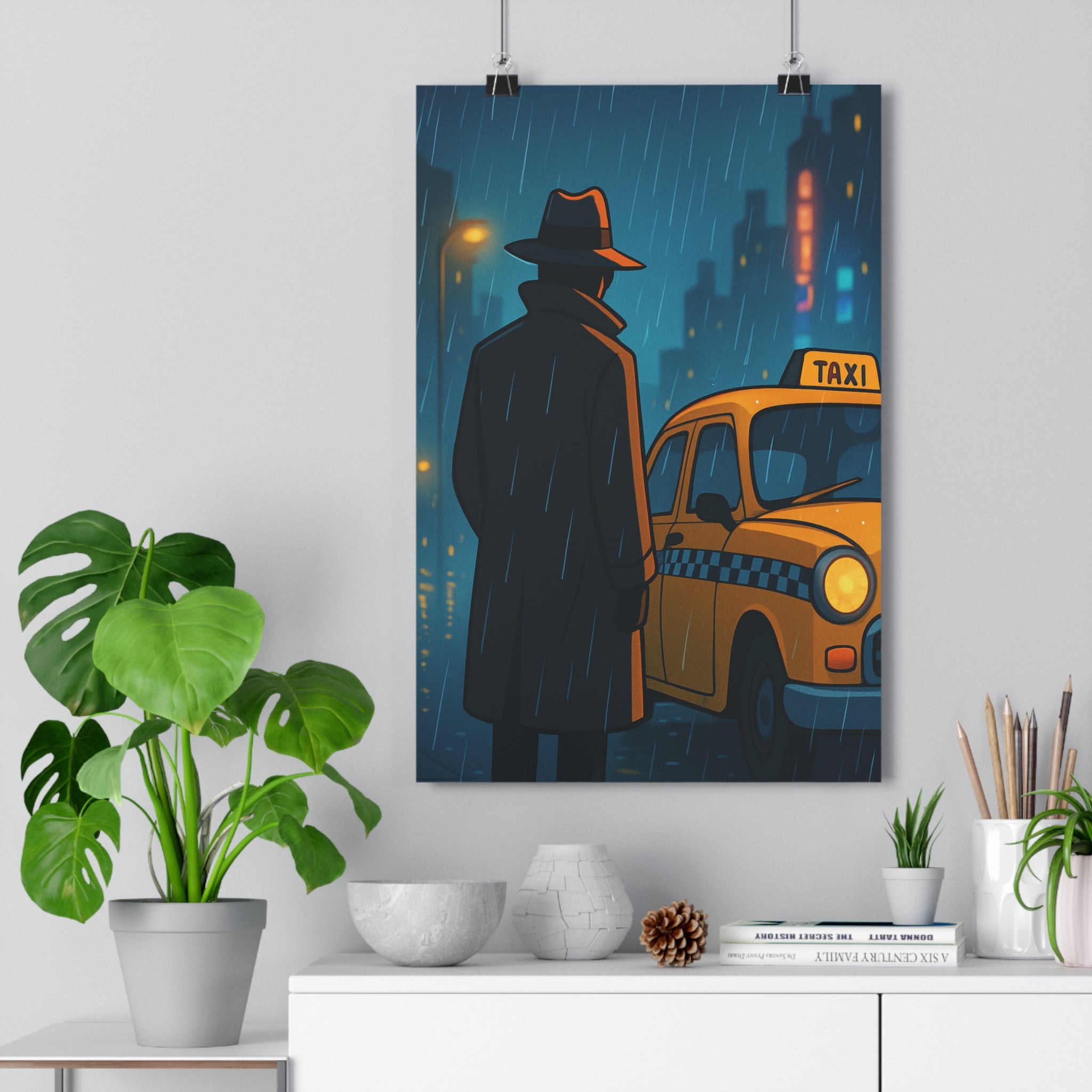 Poster décoratif urbain bleu jaune cartoon mystérieux nostalgique salon chambre bureau artistique élégant 30x46