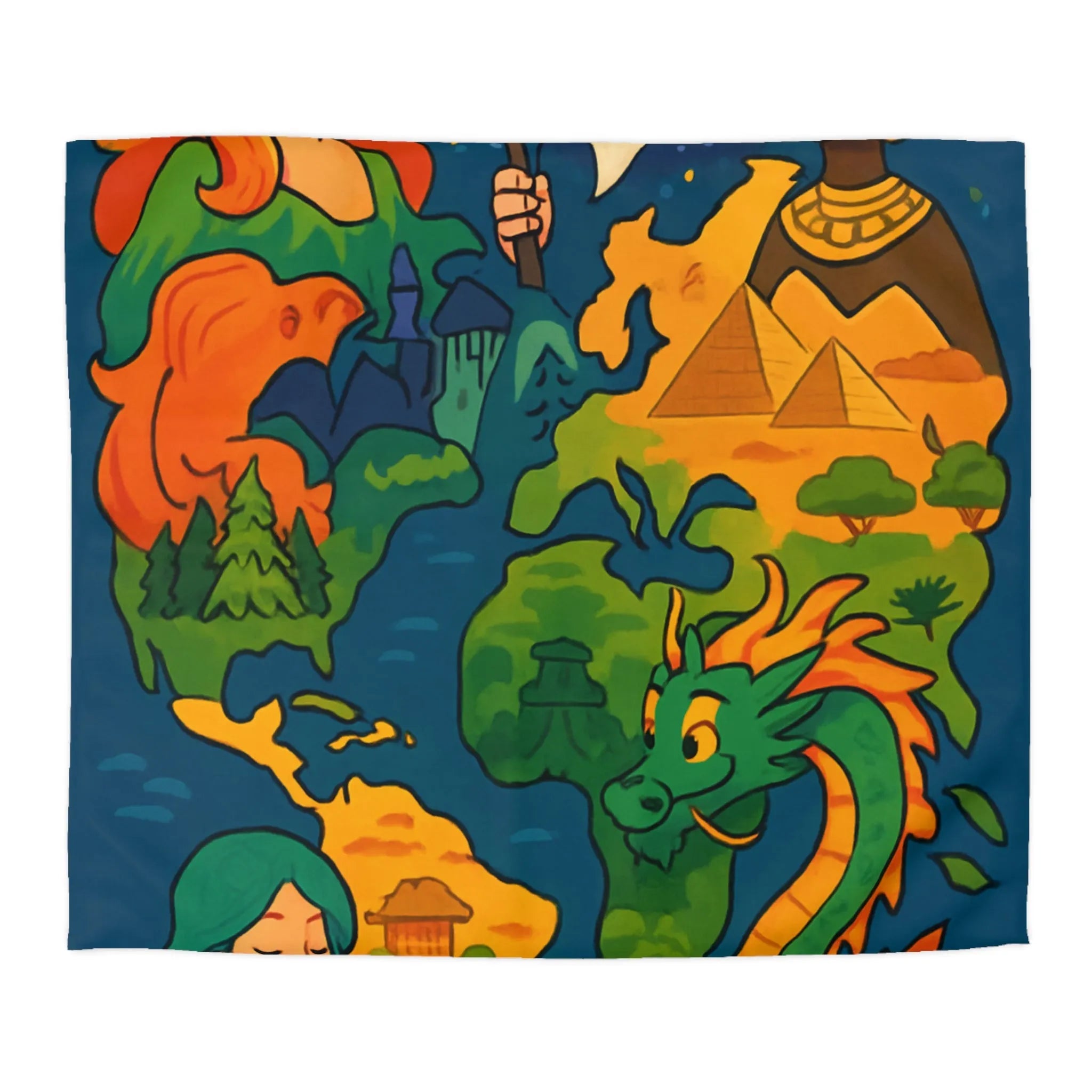 Housse de couette colorée et magique avec motifs de mythes de différentes cultures