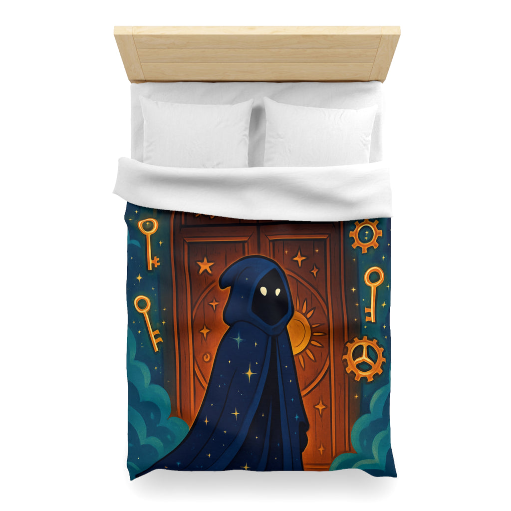 Housse de couette mystique avec capuche étoilée, porte magique et clés dorées