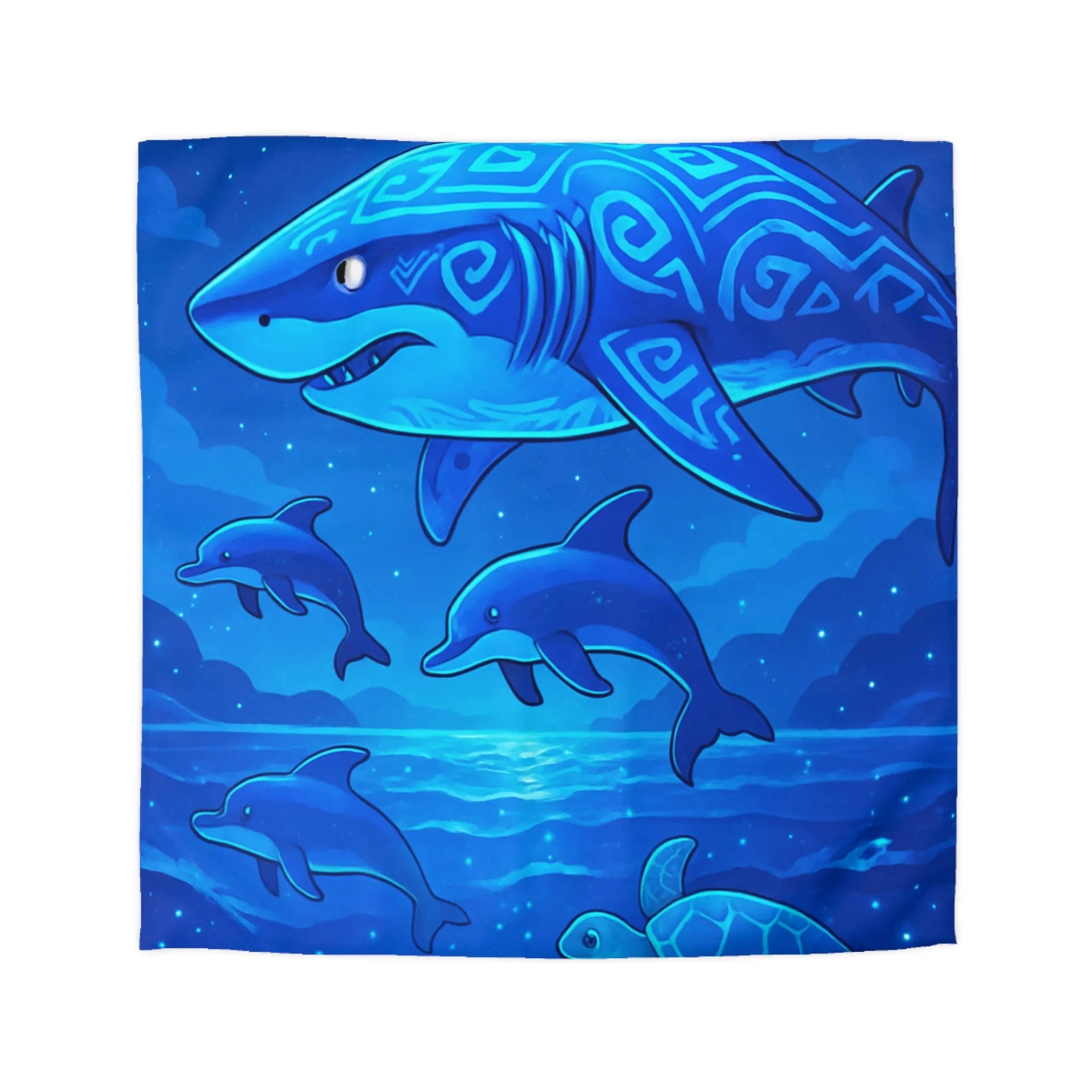 Housse de couette artistique océan avec requin, dauphins et tortues pour relaxation ultime