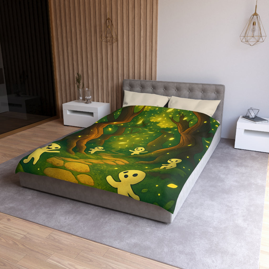 Housse de couette motif forêt magique avec créatures lumineuses ambiance apaisante
