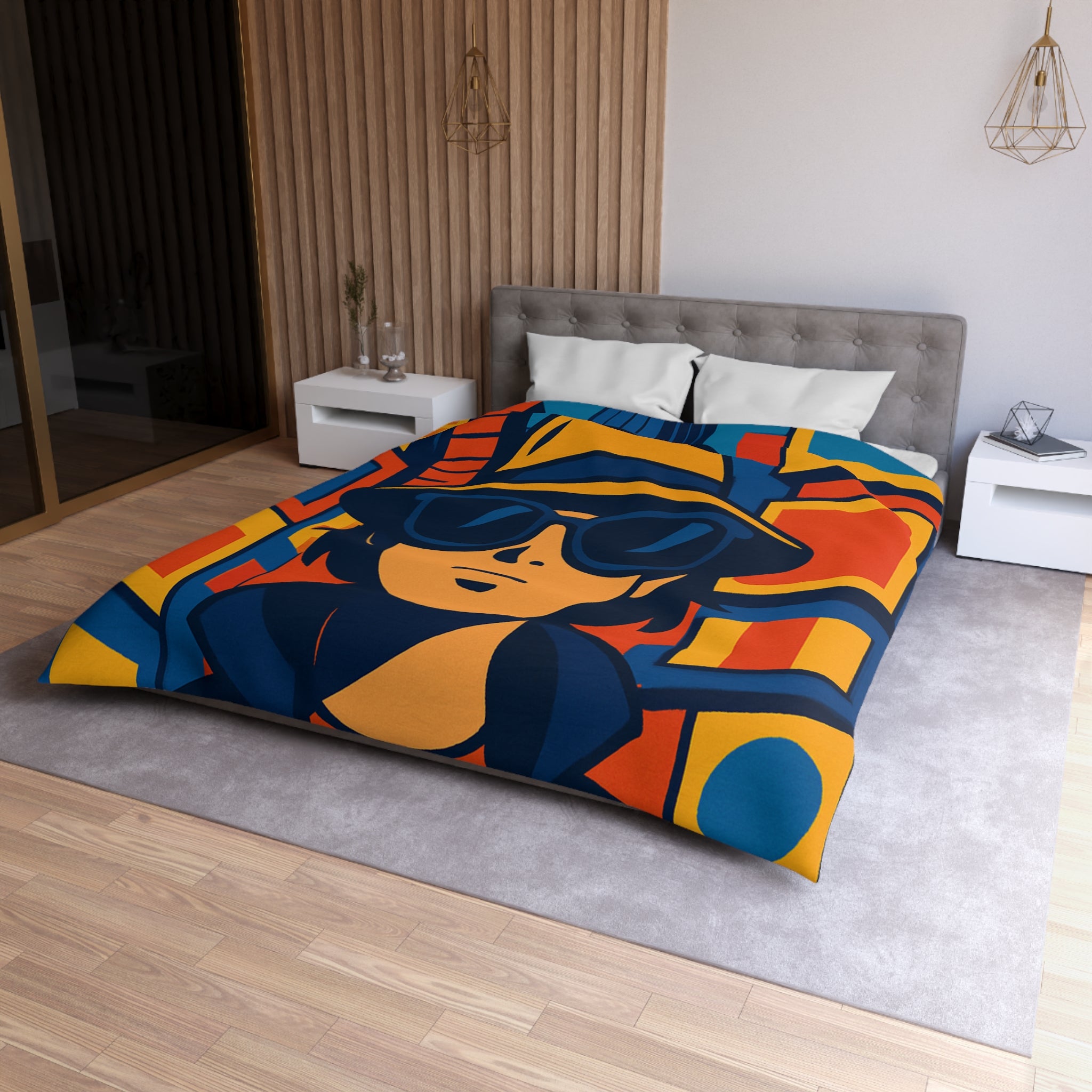 Housse de couette moderne avec motif urbain rétro pop art aux couleurs vibrantes