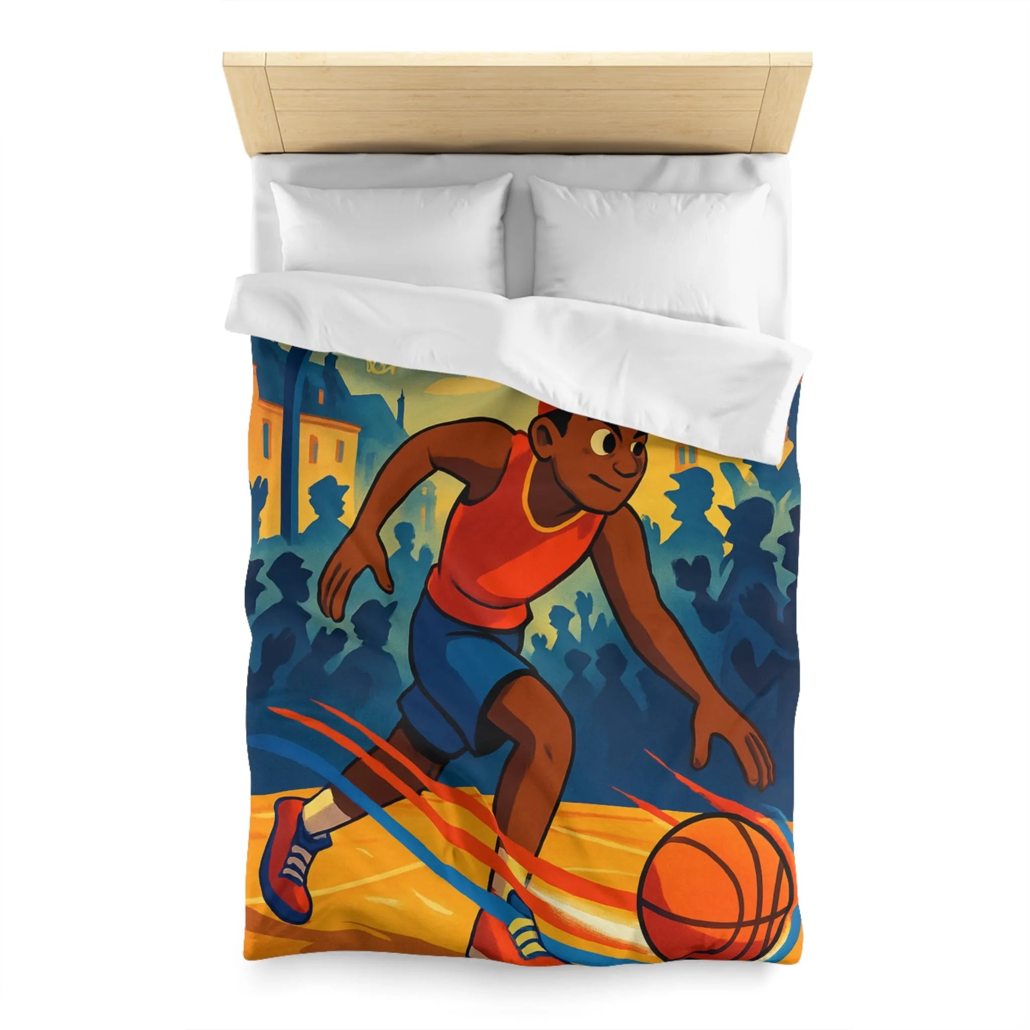 Housse de Couette Enfant Basket Rue Illustration Vibrante Style Bande Dessinée Jeune Esprit