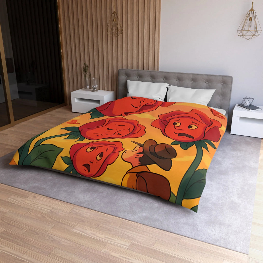 Housse de couette avec roses animées et papillons pour chambre douce et colorée