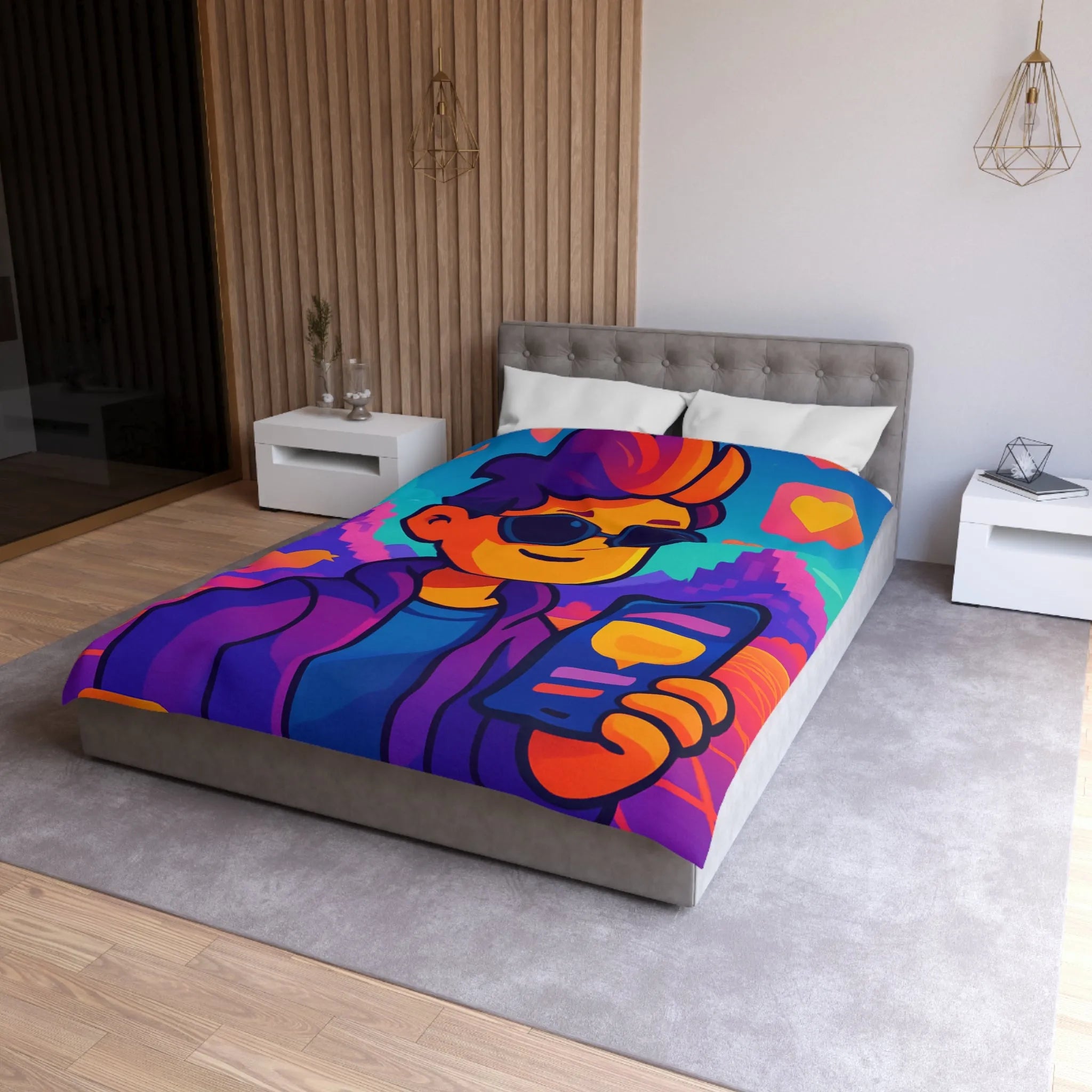 Housse de Couette Idéale pour Chambre Moderne avec Motifs Numériques Abstraits et Colorés