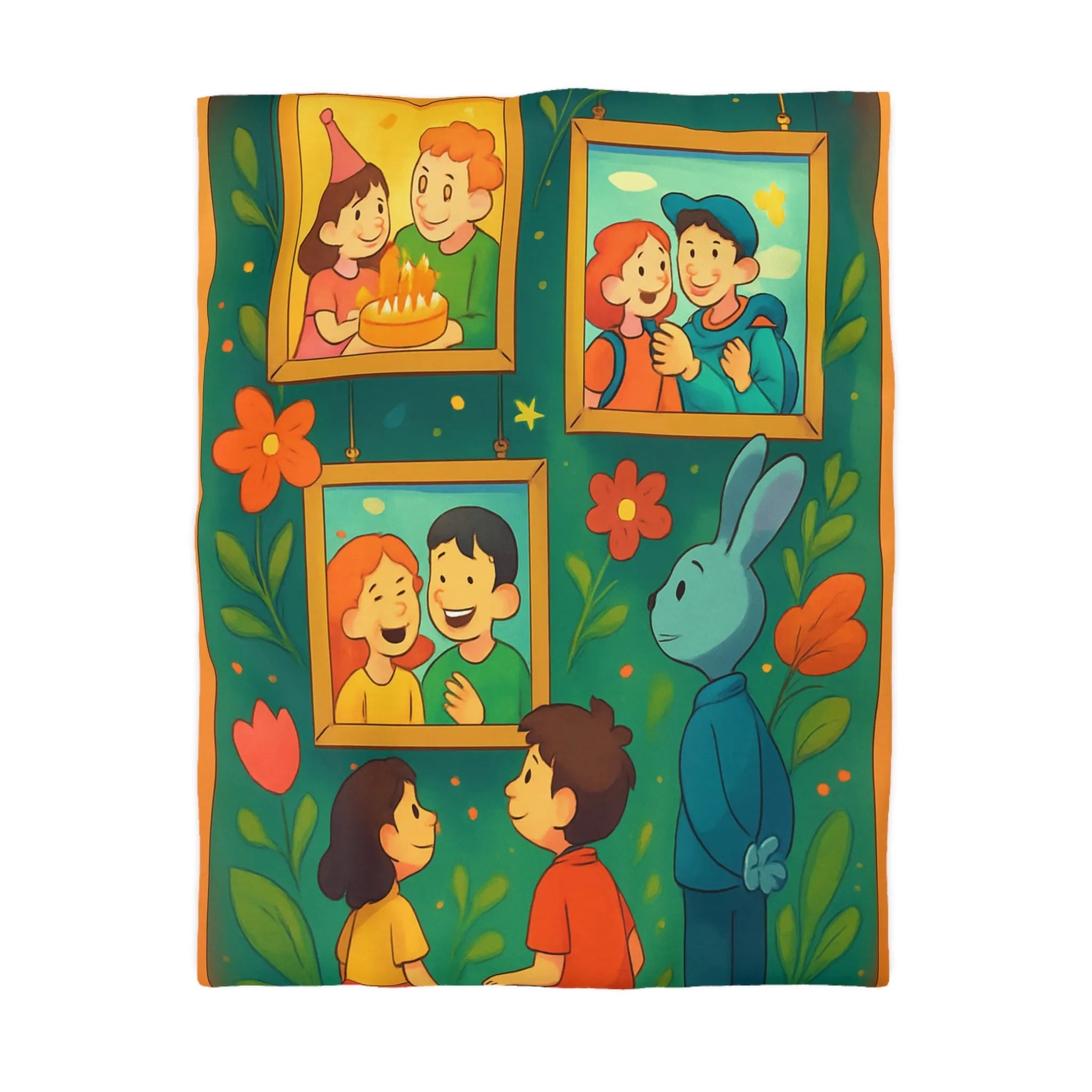 Housse de couette colorée et joyeuse avec famille, nature et motifs floraux