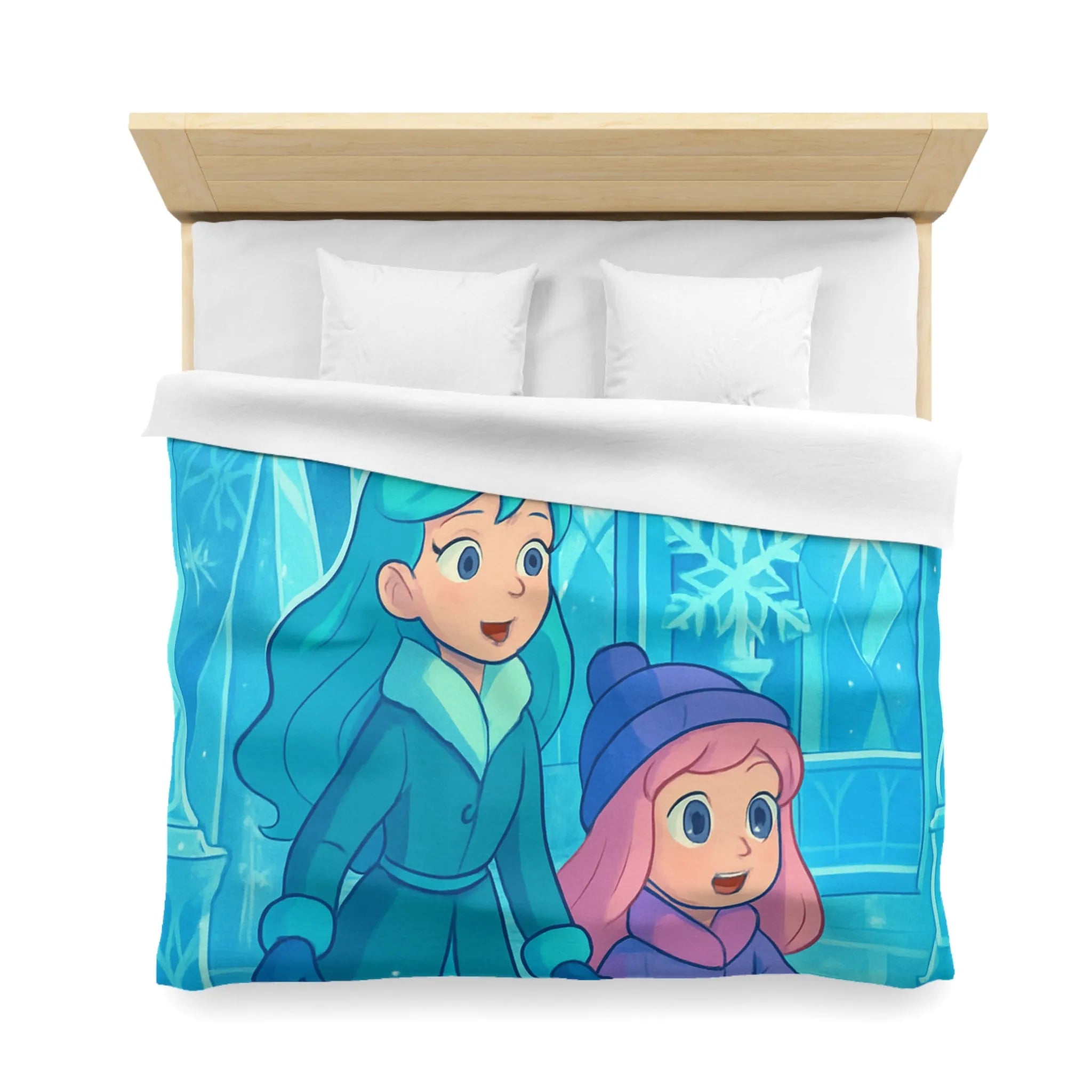 Élégante Housse Couette Glacée Enfants Magie Arctique avec Motifs Flocons et Statues