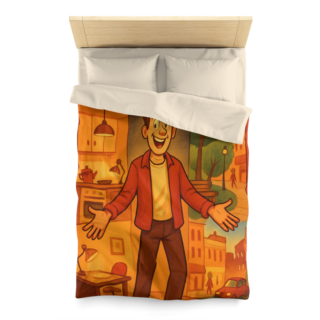 Housse de Couette Théâtrale avec Scène d'Intérieur et Extérieur Ville Colorée