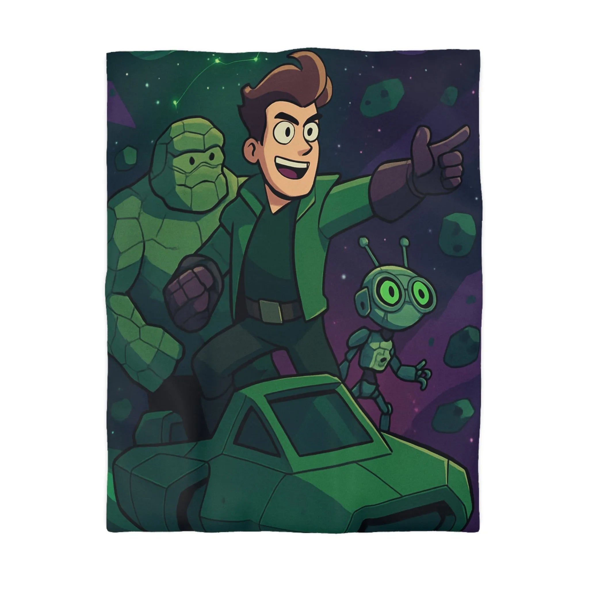 Housse de Couette Espace Aventure avec Robot et Héros sur Fond Galactique