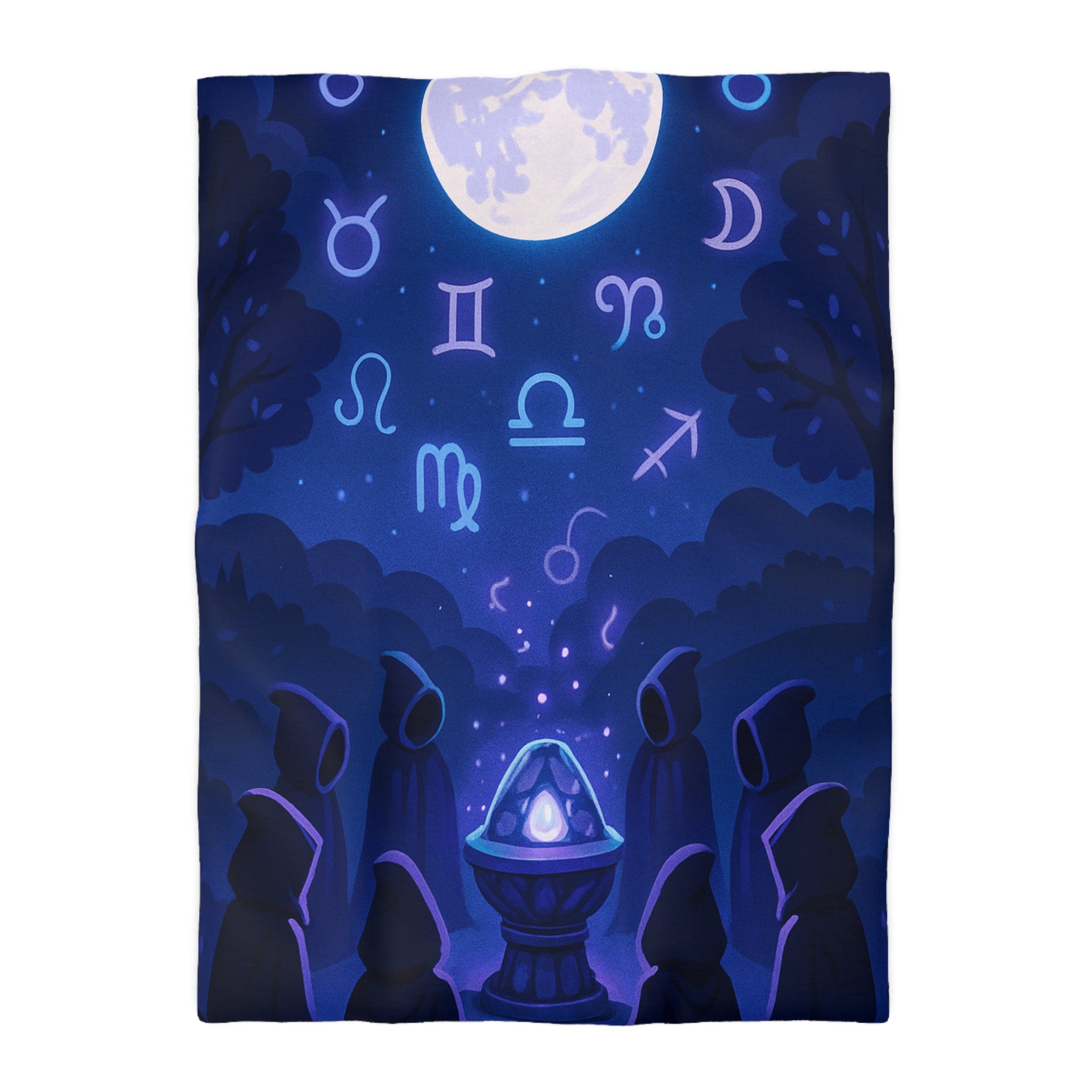 Housse de couette mystique avec symboles zodiacaux et lune pour ambiance ésotérique