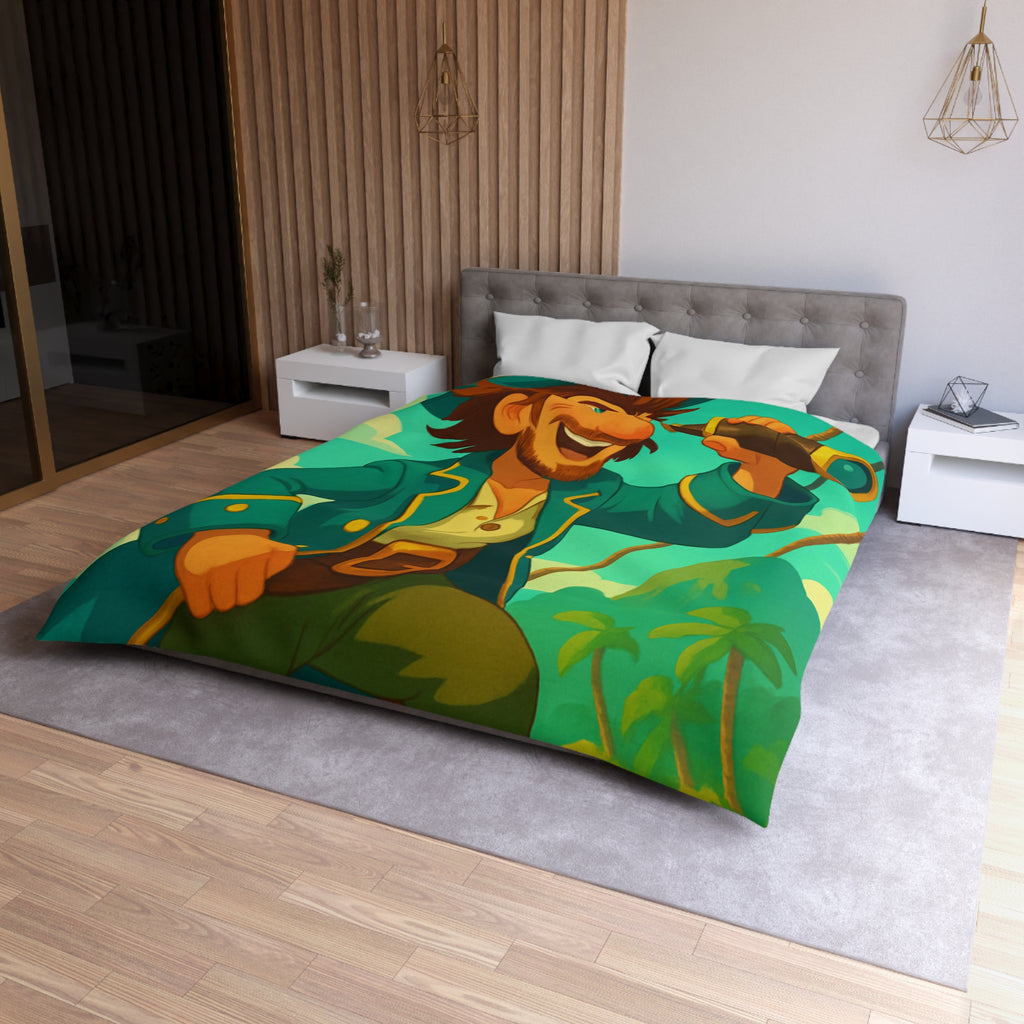 Housse de Couette Pirate Joyeux Naviguant sur Mer avec Longue-Vue Tropicale