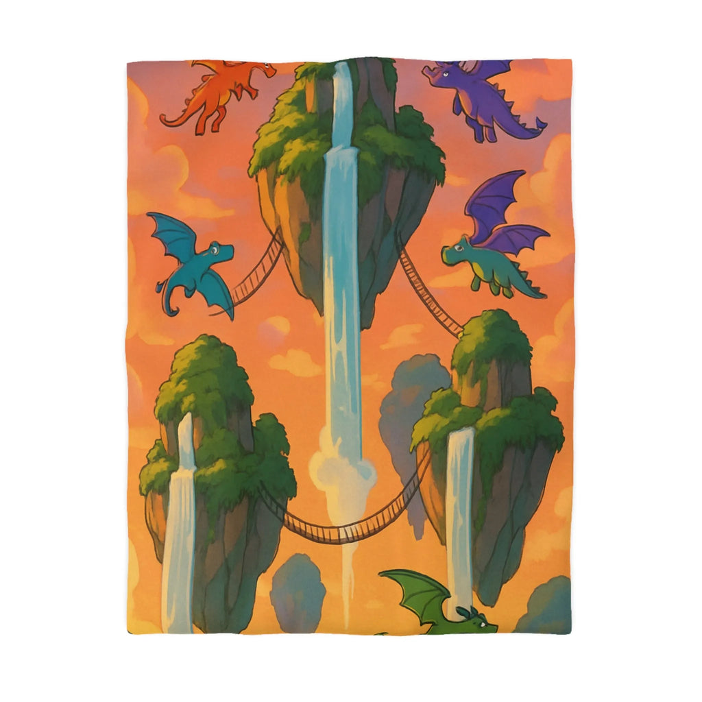 Housse de couette dragon colorée pour chambre d'enfant avec chutes et ciel magique