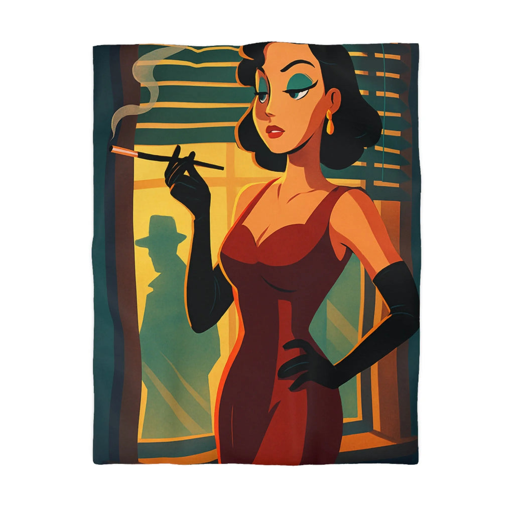 Élégance rétro avec femme fatale smoking pour ambiance nocturne mystérieuse en rouge profond