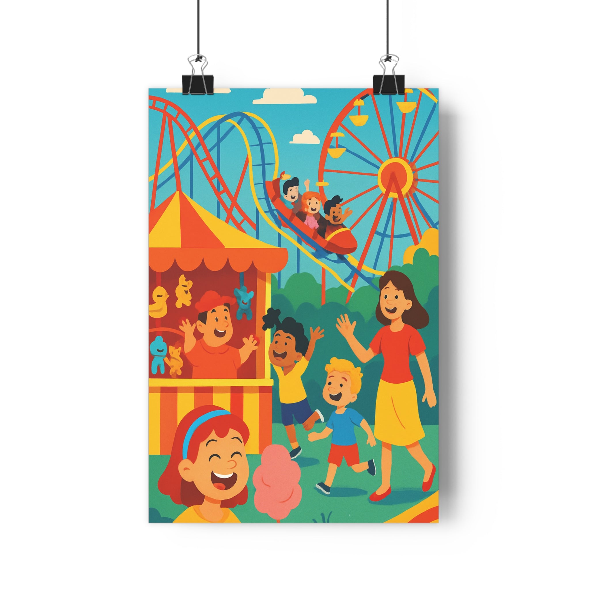 Poster décoratif animé coloré joyeux enfants chambre salon parc attraction fête vibrant dynamique qualité