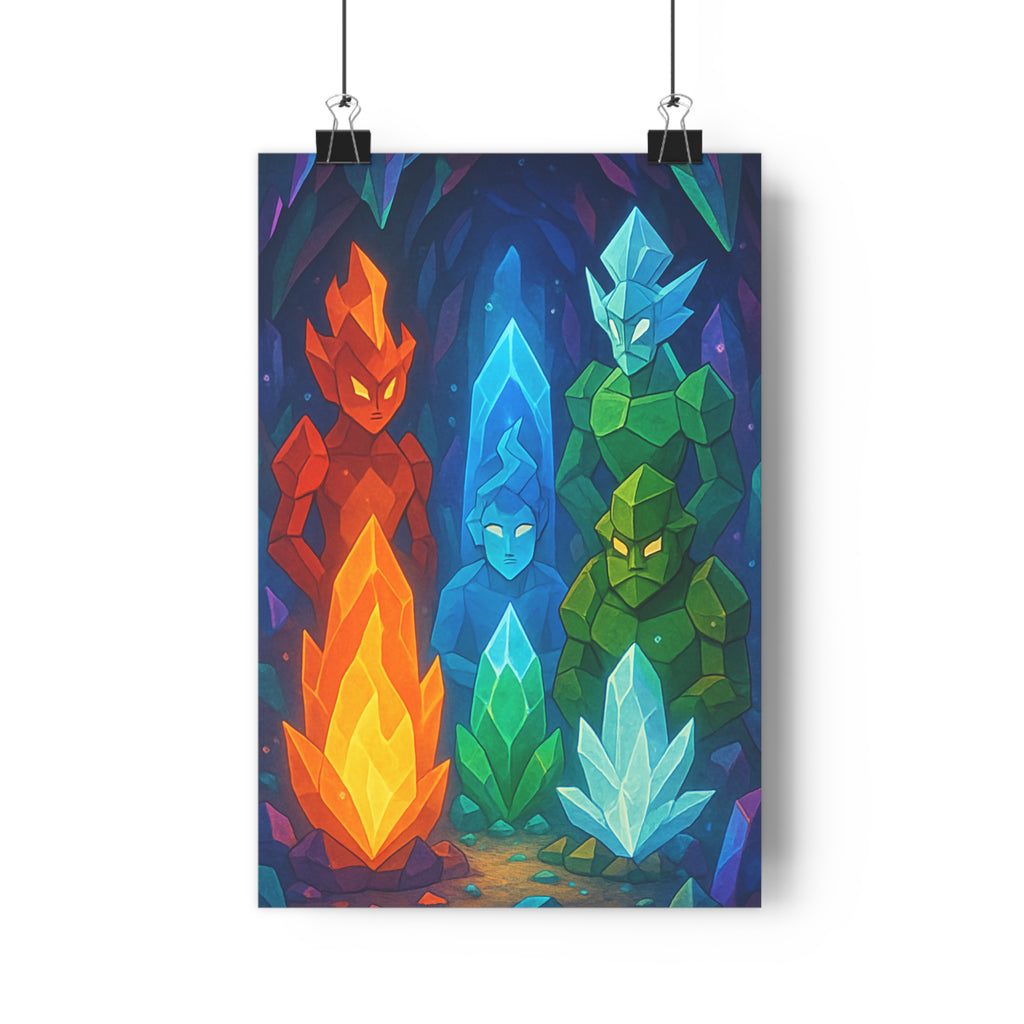 Poster décoratif mystique cristallin rouge bleu vert orange chambre enfant géométrique vibrant design 30x46