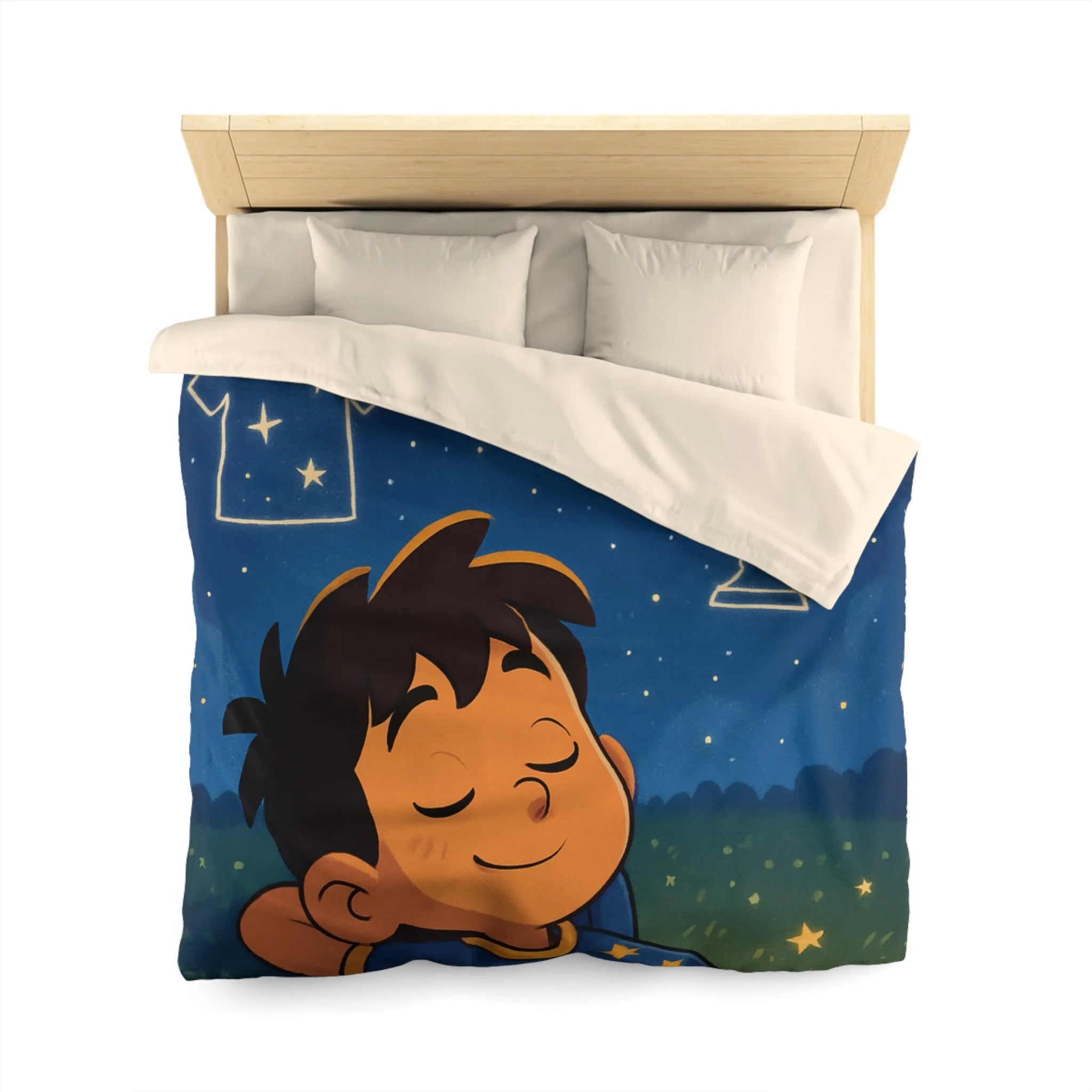 Housse de couette enfant ciel étoilé foot rêveur avec motifs sportifs inspirants