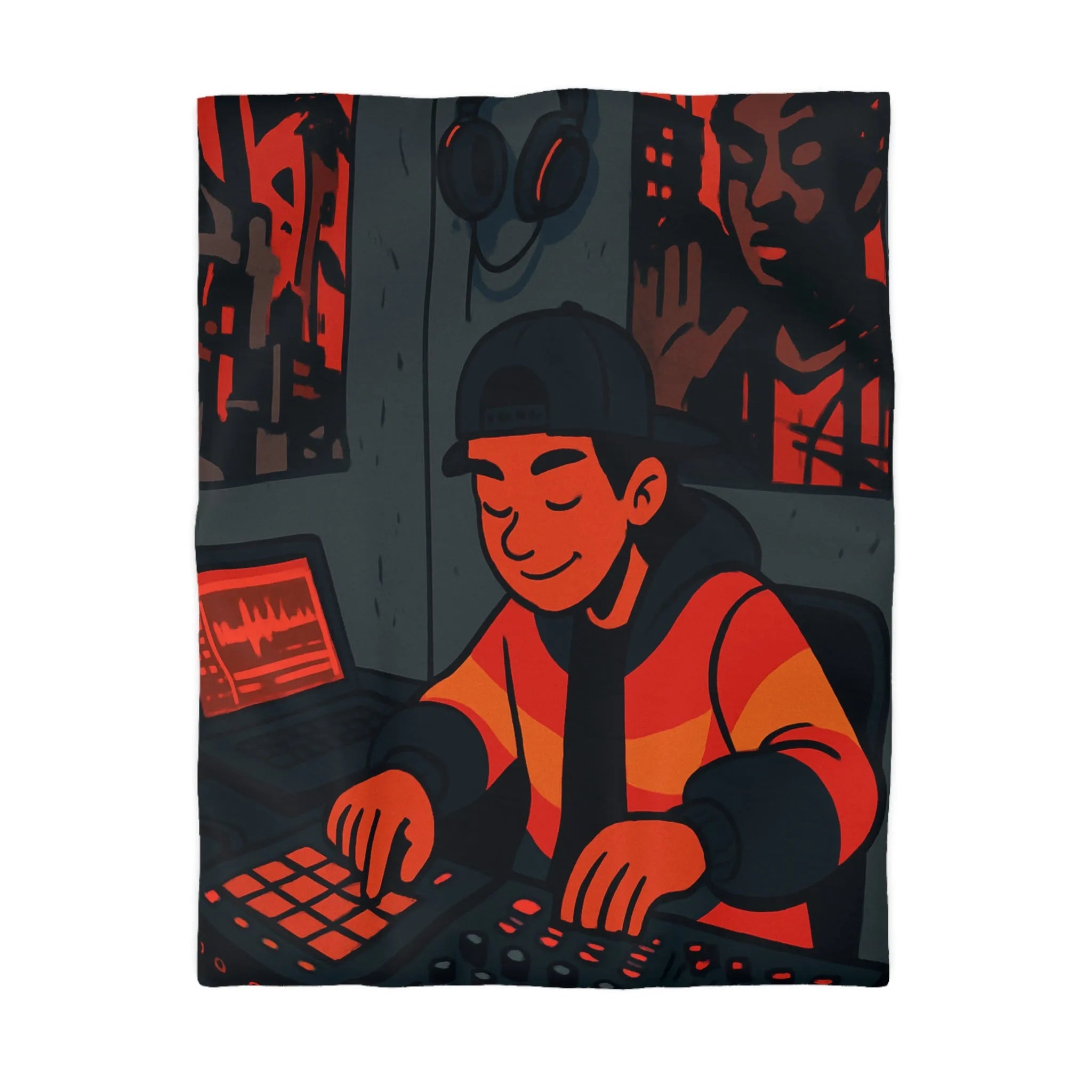 Housse de couette design studio moderne avec touche artistique rouge et noire