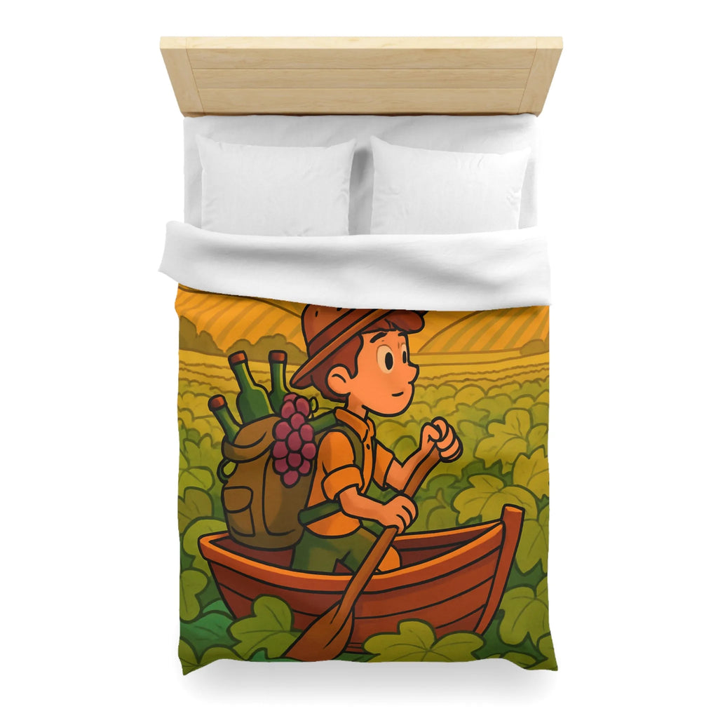 Housse de couette colorée avec paysage de vignoble et enfant en bateau