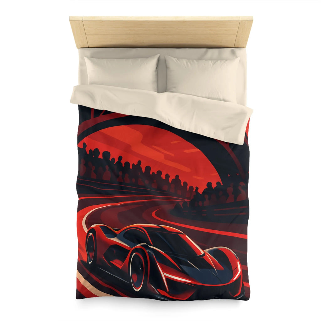 Housse de couette avec design de voiture de course rouge moderne sur circuit sinueux