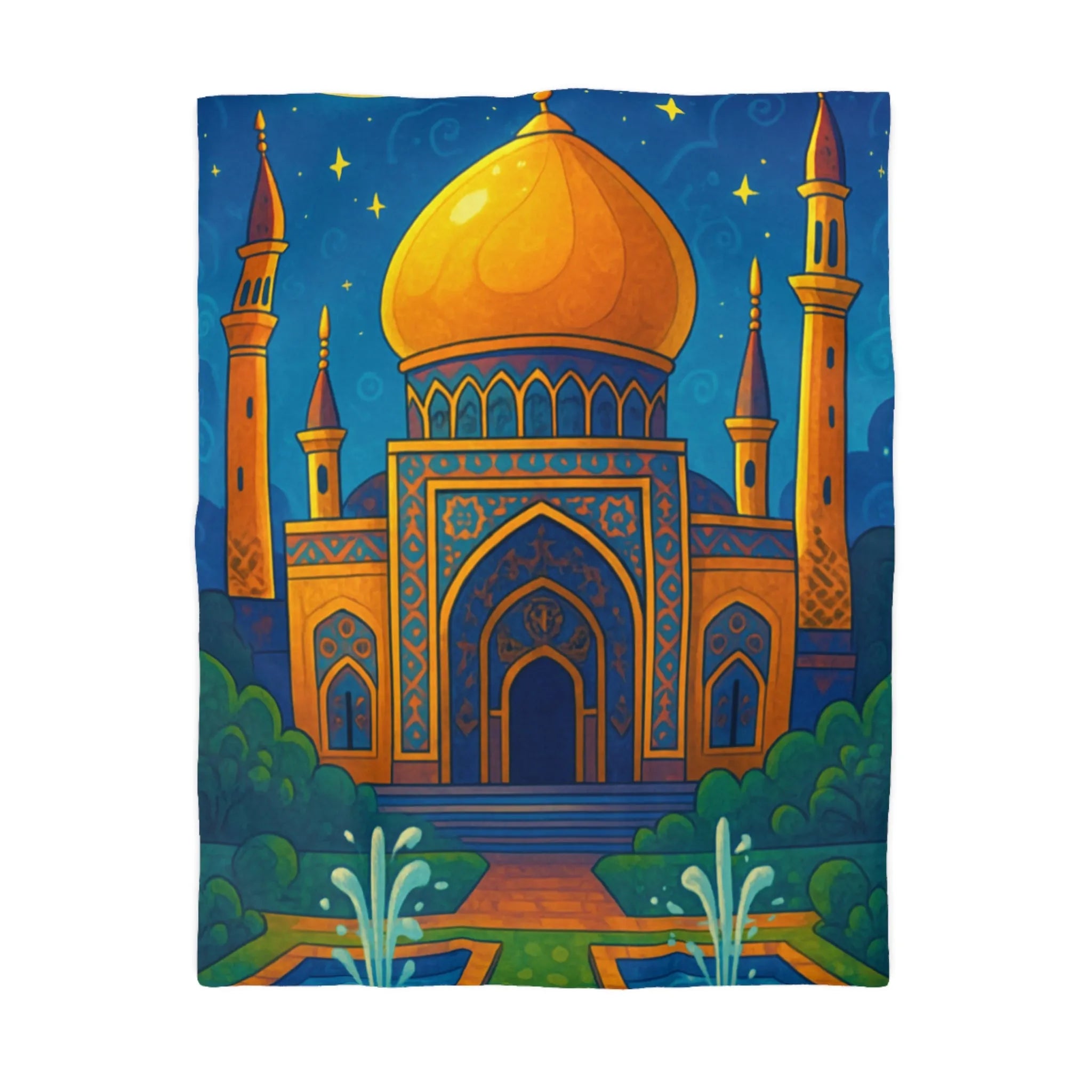 Housse de couette au design oriental avec palais doré sous ciel étoilé exotique