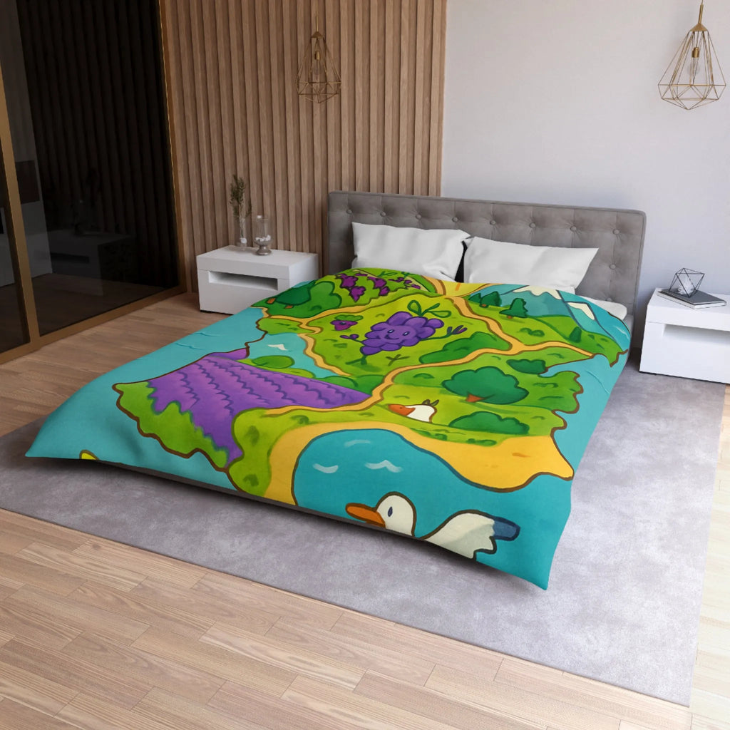 Carte colorée de France illustrée avec paysage ensoleillé et animaux adorables