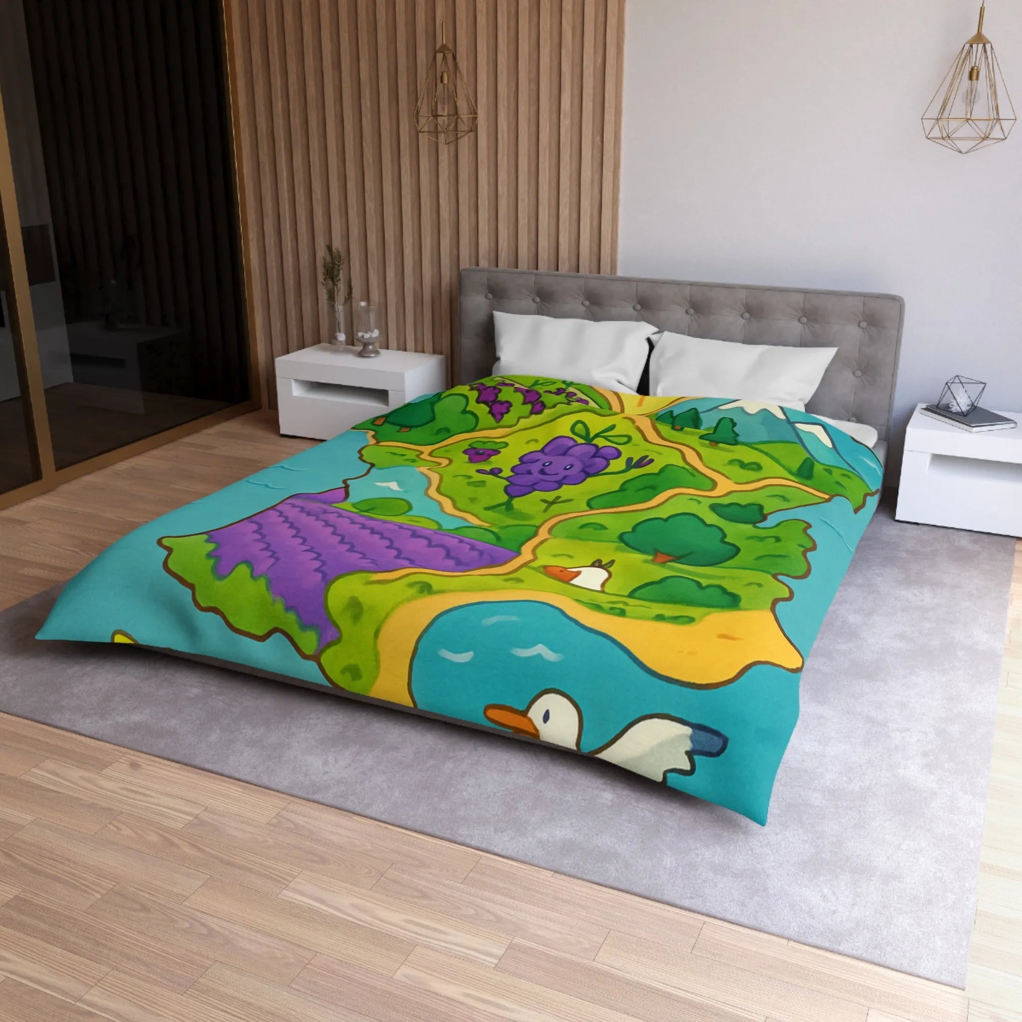 Carte colorée de France illustrée avec paysage ensoleillé et animaux adorables