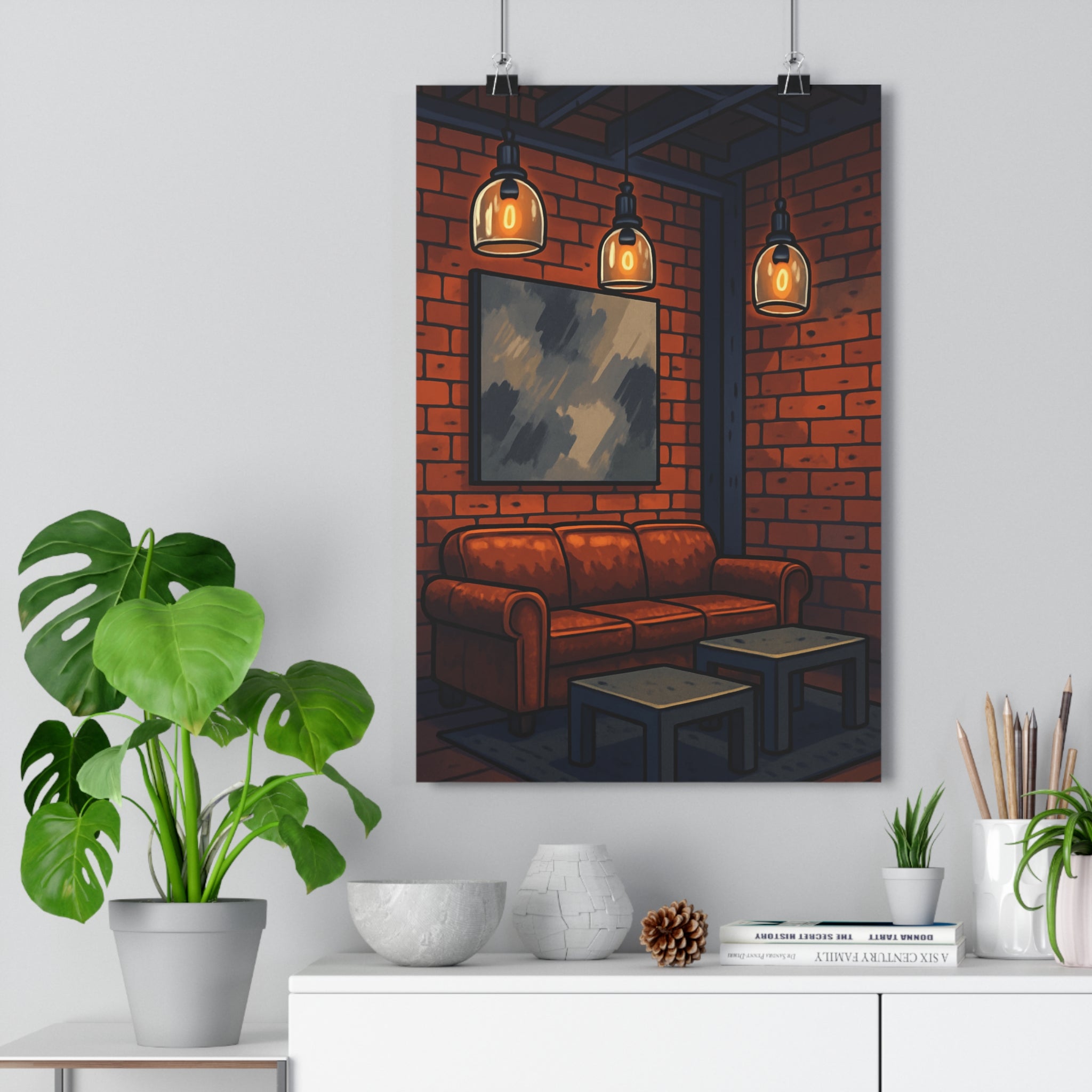 Poster décoratif industriel moderne marron gris salon élégant confortable dessin animé abstrait qualité tendance