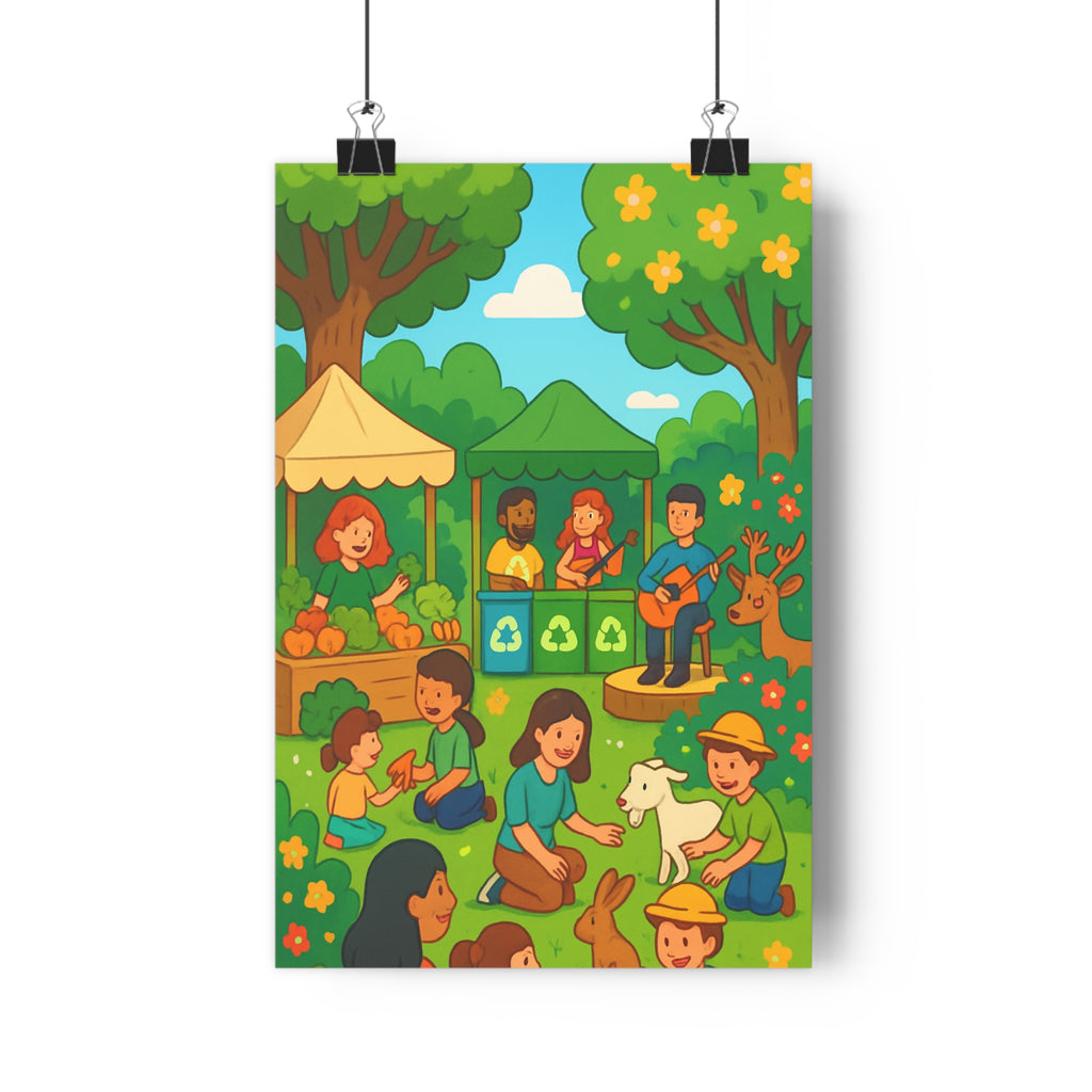 Poster décoratif cartoon vert brun écologique joyeux salon chambre enfant nature ambiance chaleureuse harmonieuse