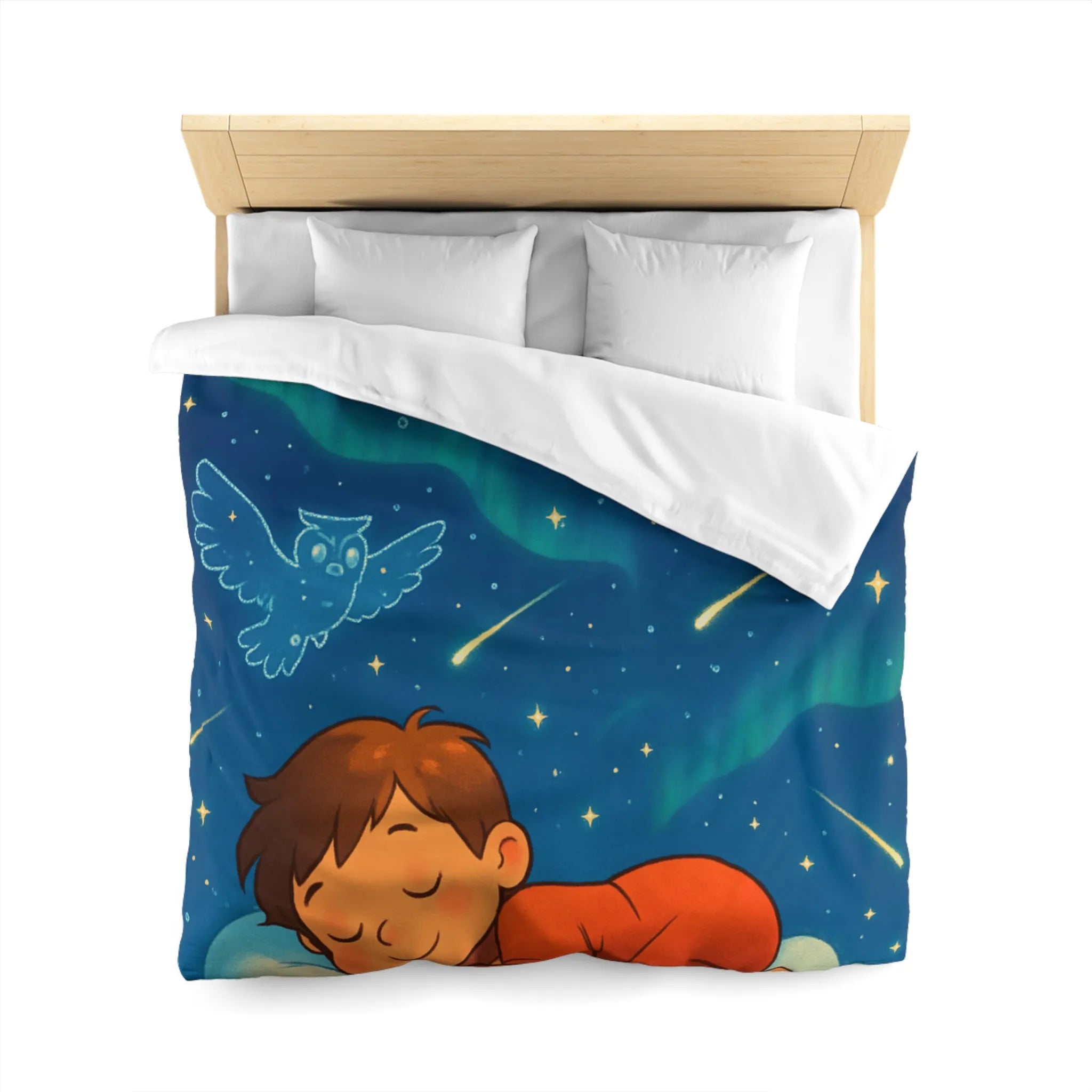 Housse de couette enfant étoilée avec animaux et motifs célestes colorés