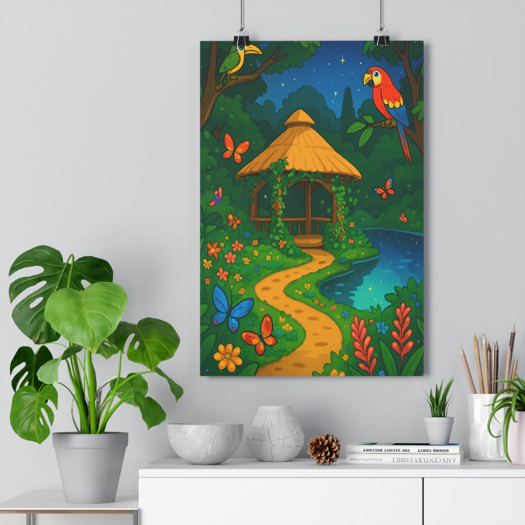 Poster décoratif nature dessin animé coloré aventure salon chambre vibrant écologique unique exotique ambiance