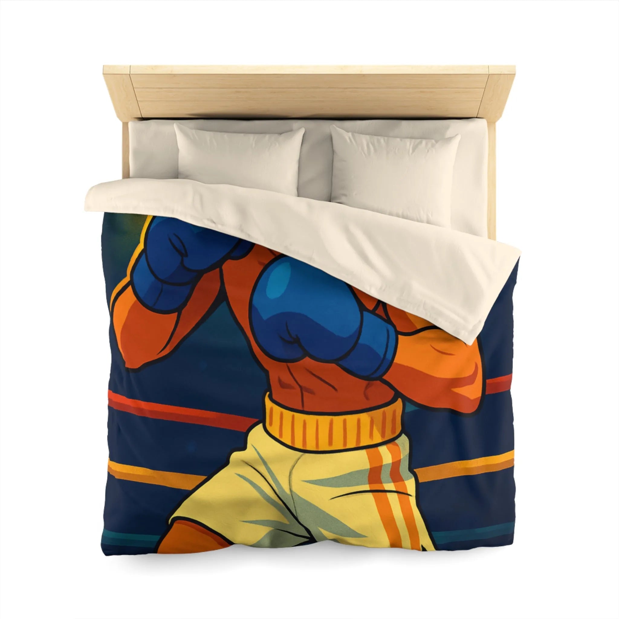 Housse de couette avec motif boxeur animé prêt pour le ring, style vibrant
