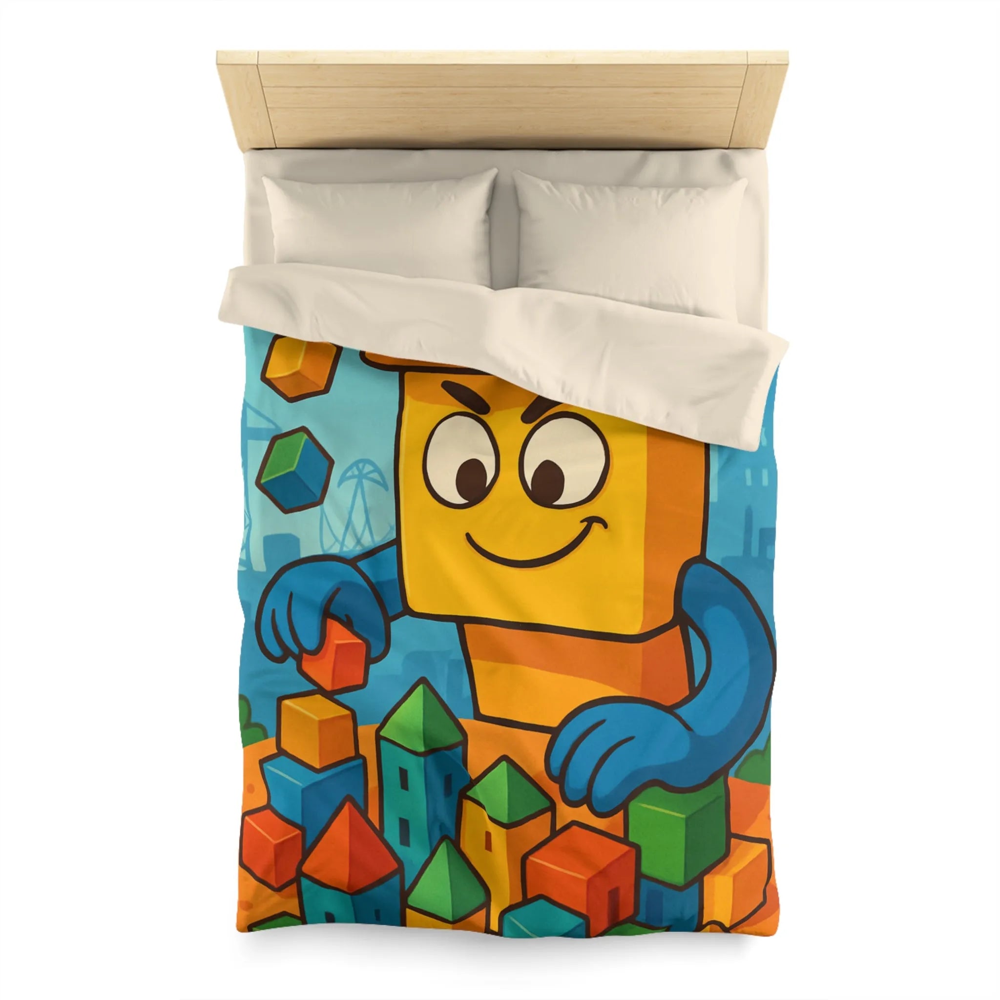 Housse de couette colorée avec motif de construction pour chambre d'enfant joyeuse