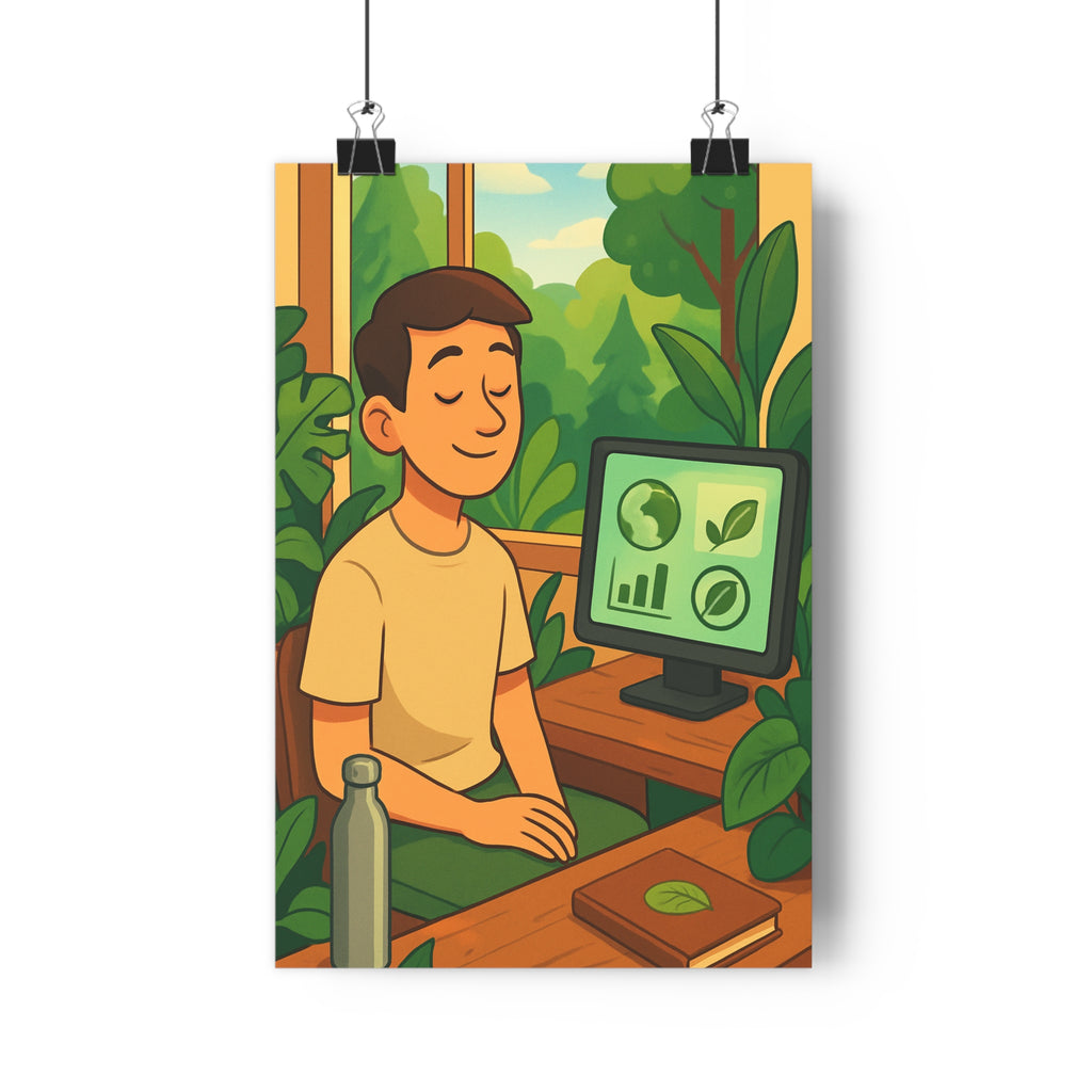 Poster décoratif cartoon vert naturel apaisant bureau travail lecture écologique plantes bois moderne qualité