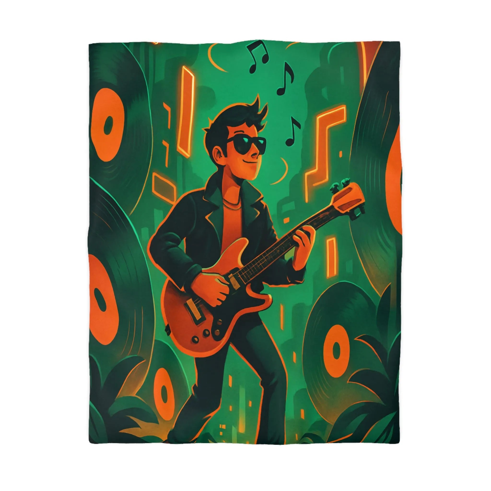 Housse de couette avec motif guitare rétro en vinyle pour décoration musicale unique