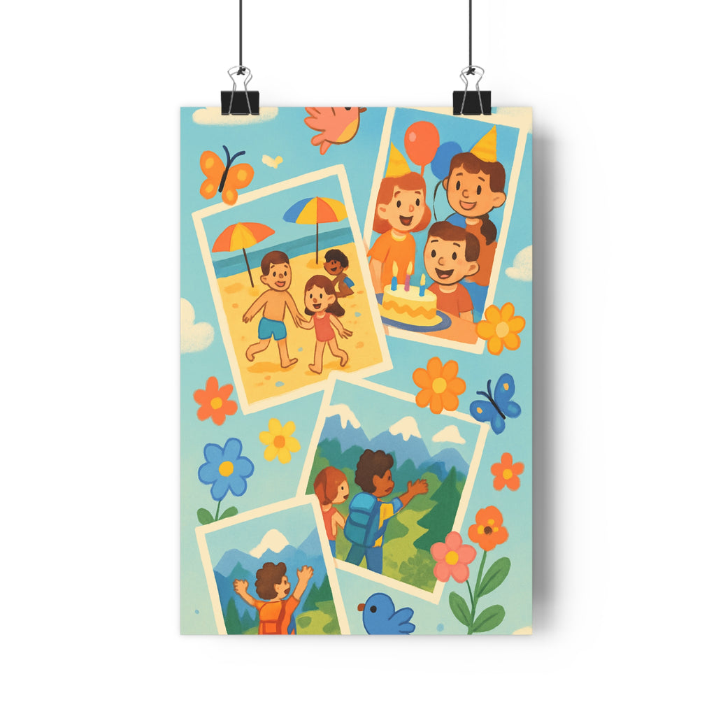 Poster décoratif dessin animé coloré enfants joyeux nature chambre fleurs oiseaux papillons nature aventure