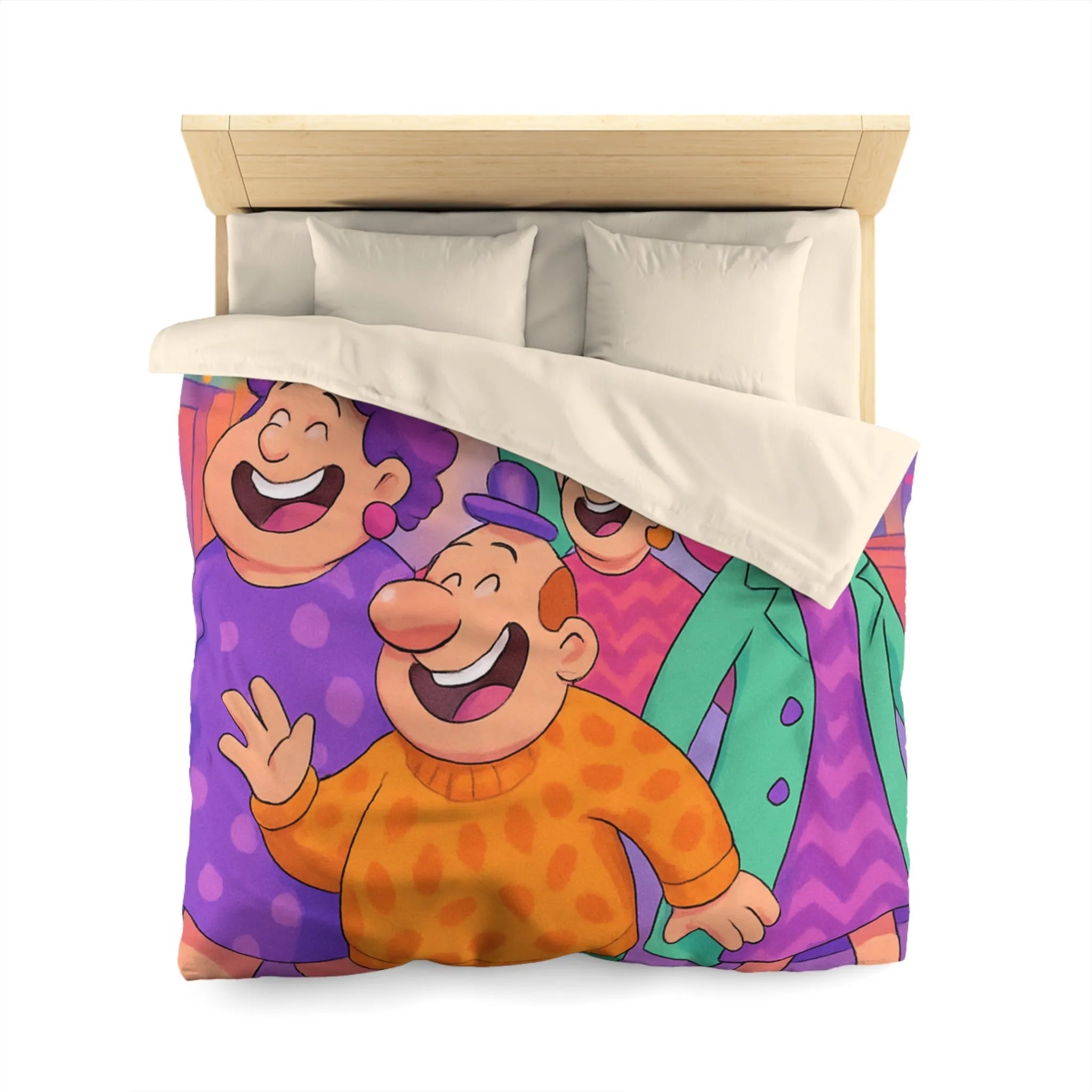 Housse de couette joyeuse avec personnages et ballons pour décoration festive chambre