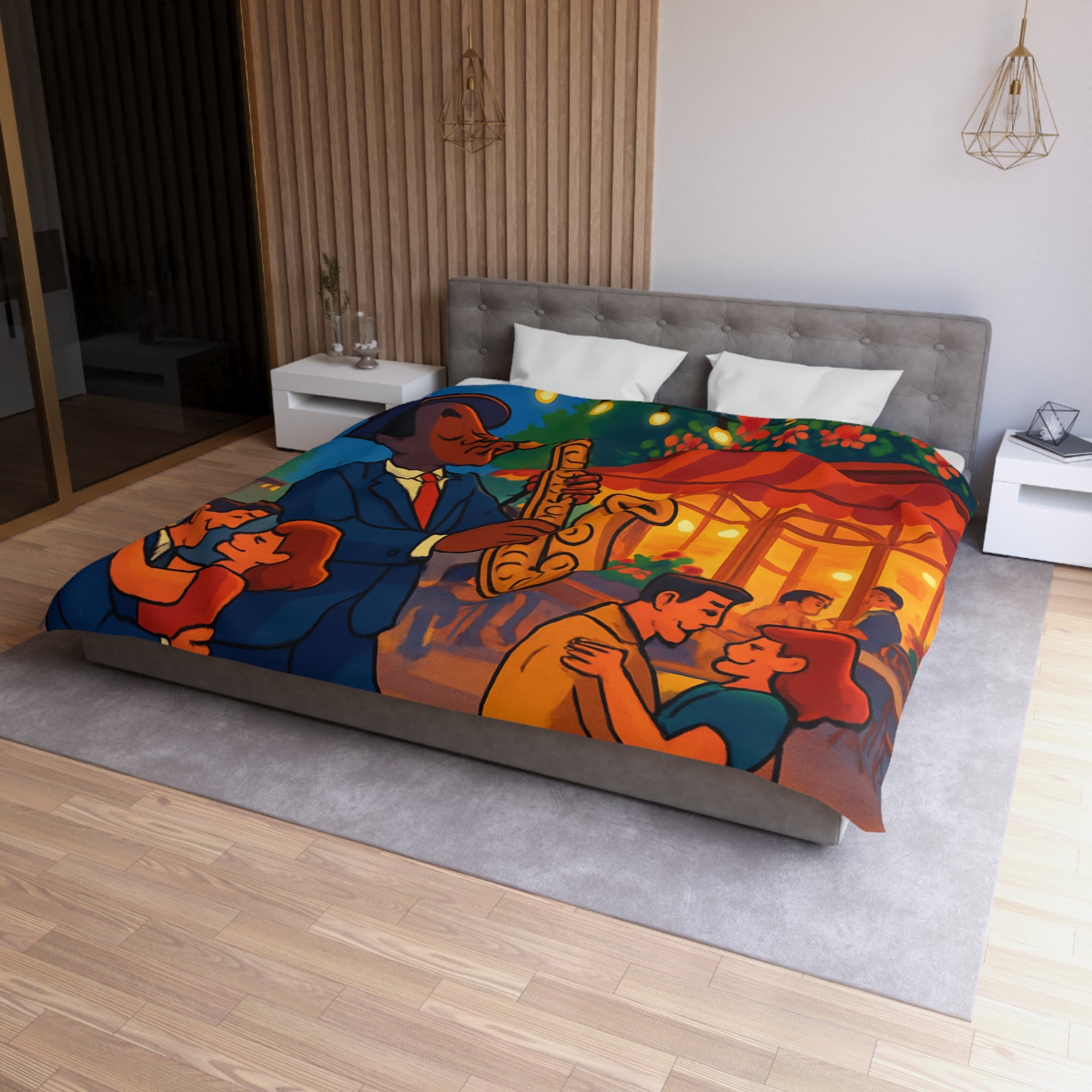 Housse de Couette Romantique Jazz Nuit avec Danseurs et Lumières Ambiance Parisienne