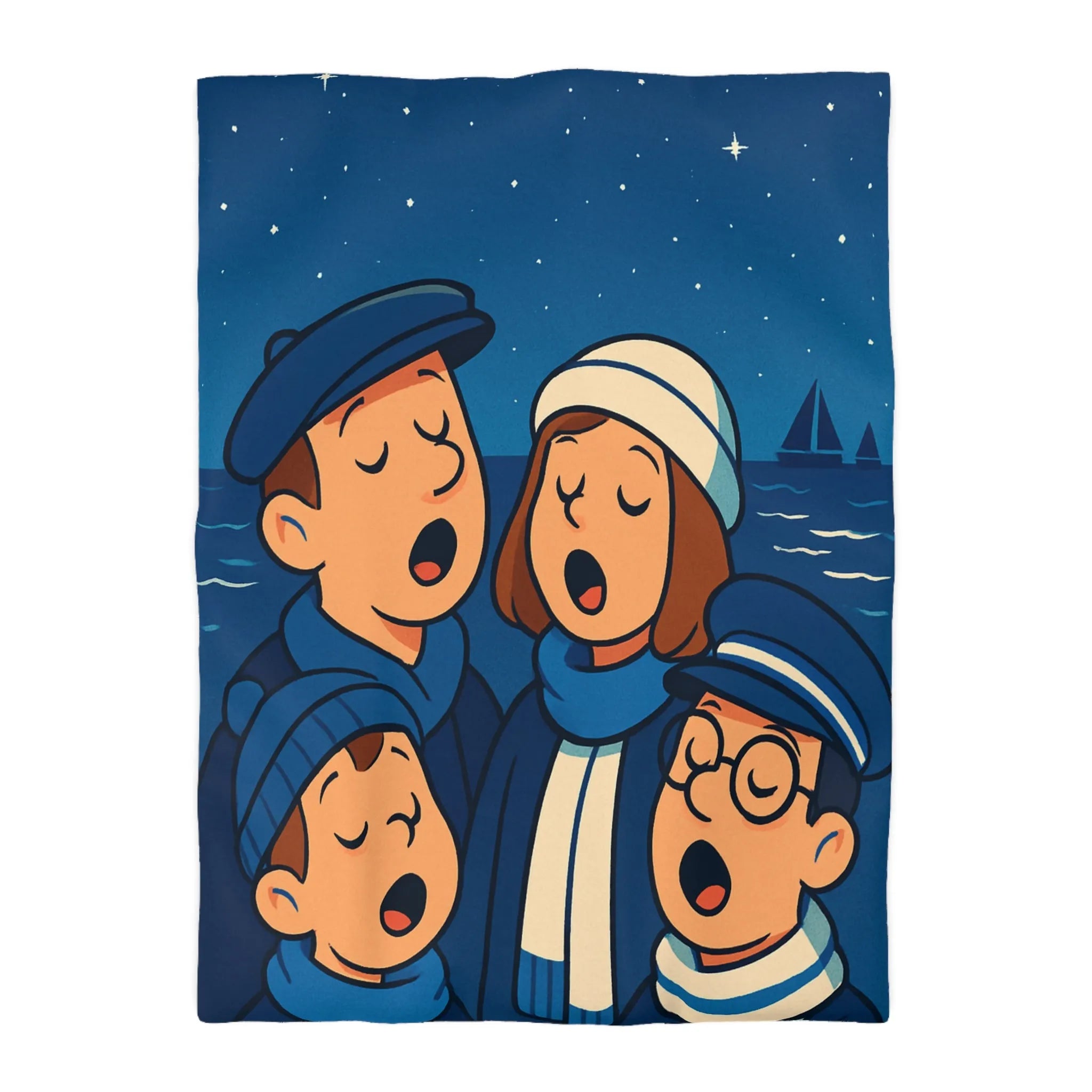 Housse de couette avec illustration nautique vintage de chanteurs sous un ciel étoilé