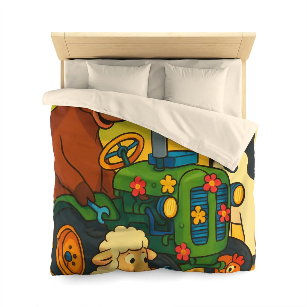 Housse de couette colorée avec animaux amusants à la ferme et tracteur ludique