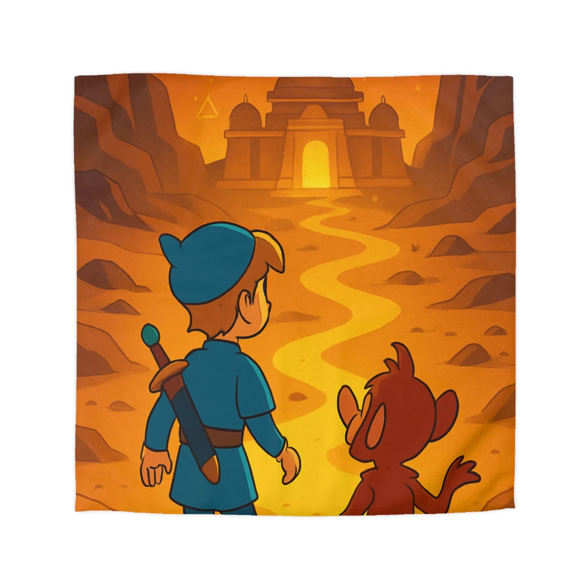 Housse de Couette Aventure Épique Enfantine avec Enfant et Singe dans Désert Mystique