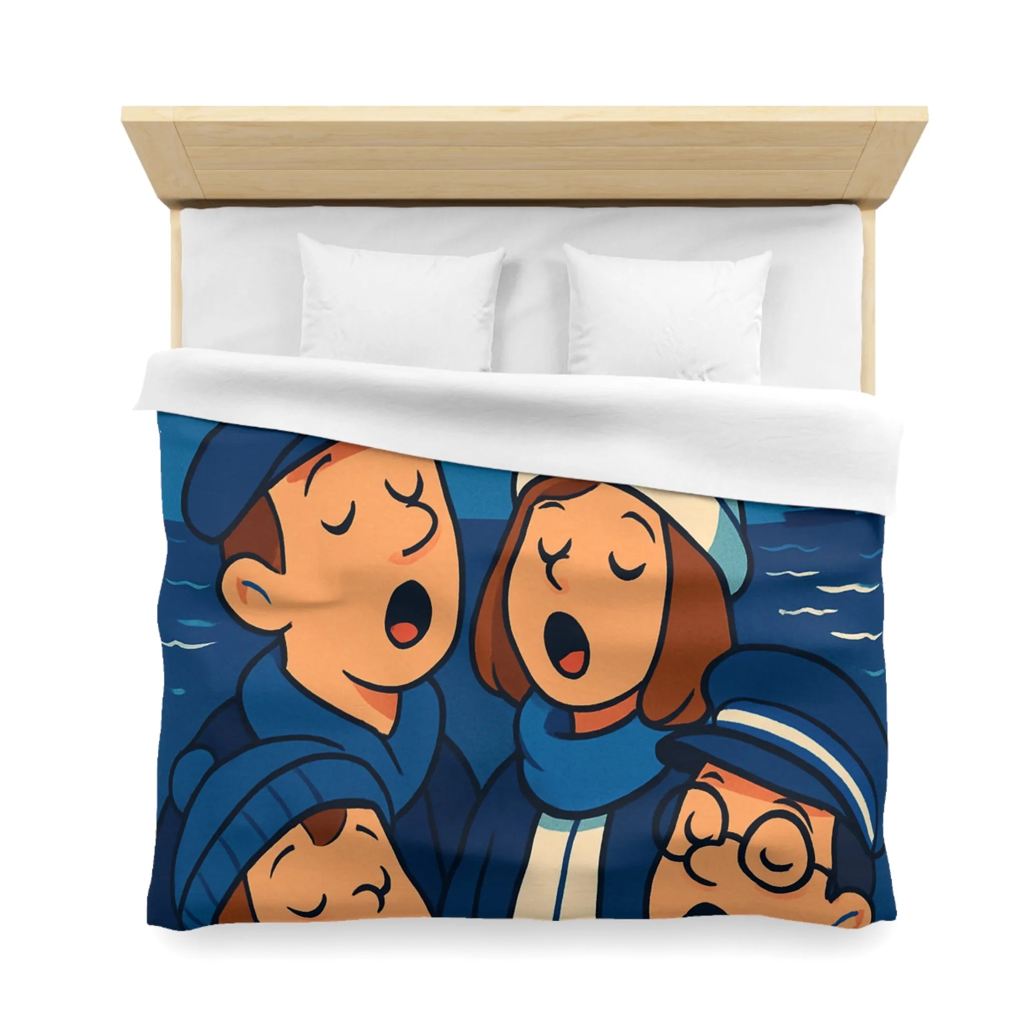 Housse de couette avec illustration nautique vintage de chanteurs sous un ciel étoilé