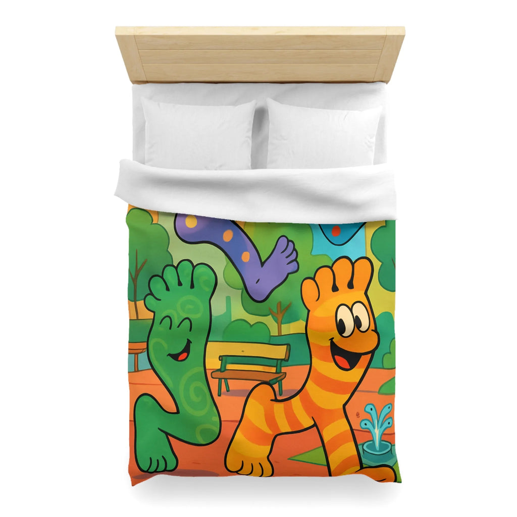 Housse de couette ludique avec motifs pieds colorés dans un parc joyeux urbain