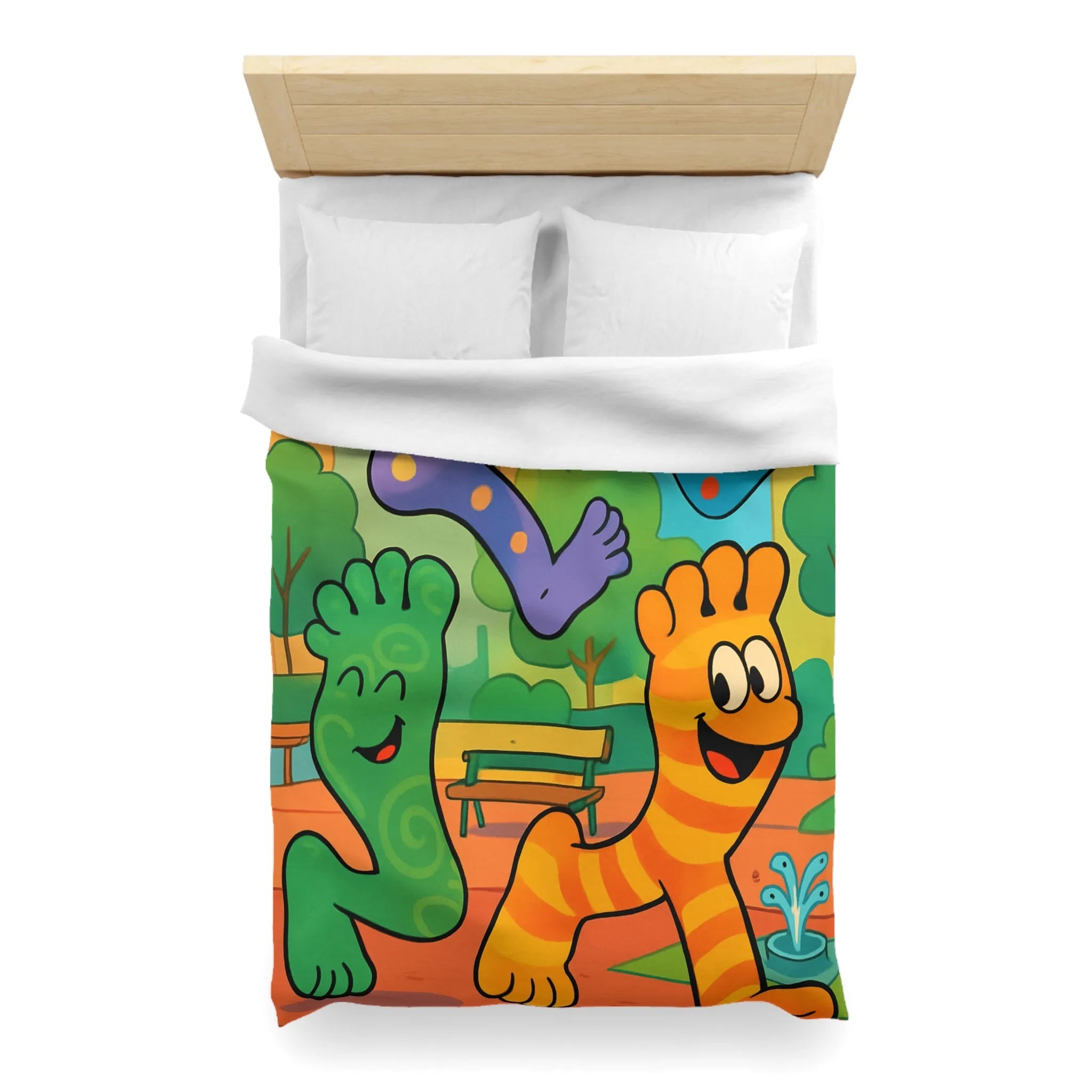 Housse de couette ludique avec motifs pieds colorés dans un parc joyeux urbain