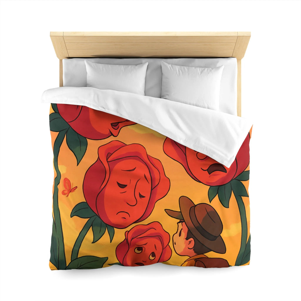 Housse de couette avec roses animées et papillons pour chambre douce et colorée