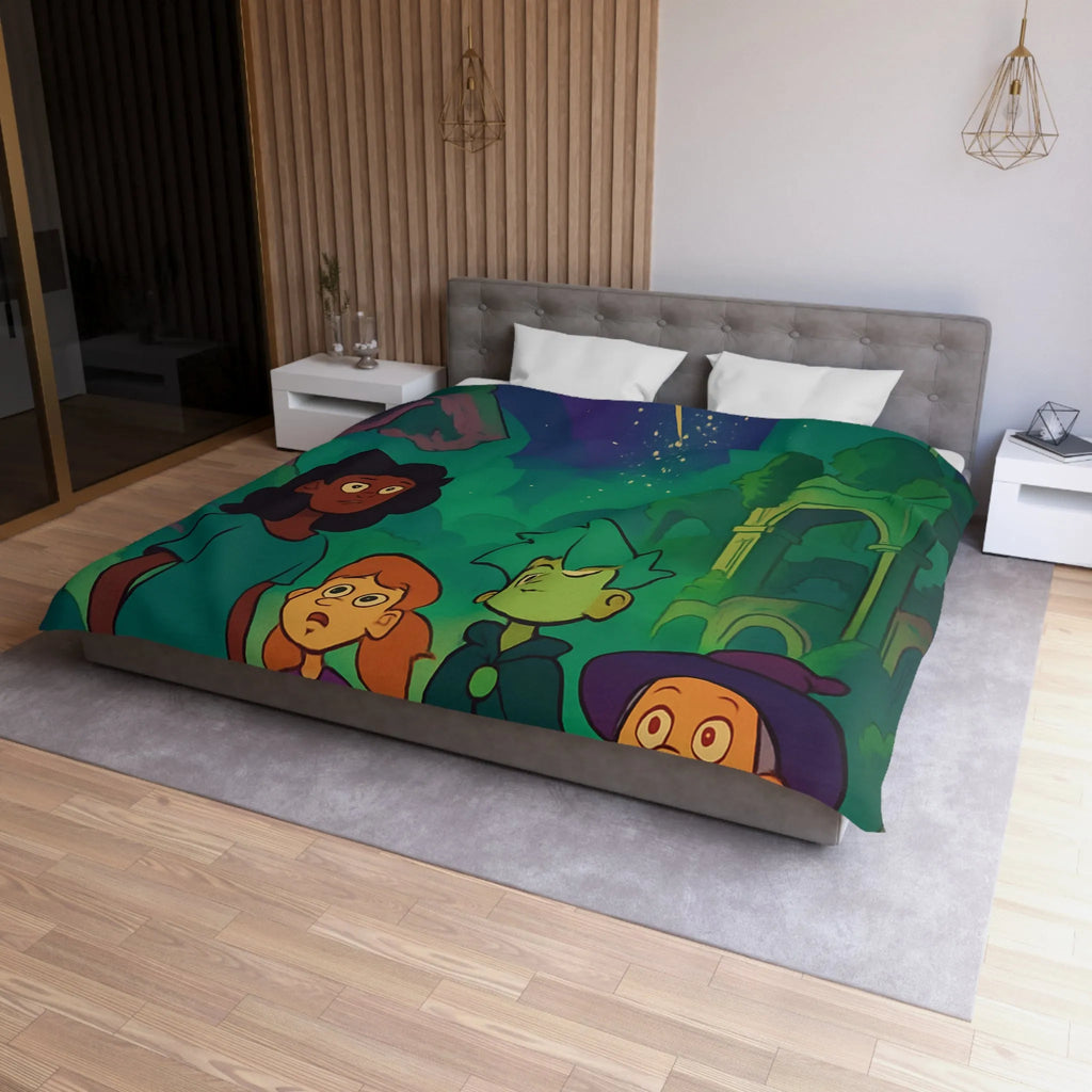 Housse de Couette Enfant : Quatre Aventuriers Sous une Comète Éblouissante et Mystique