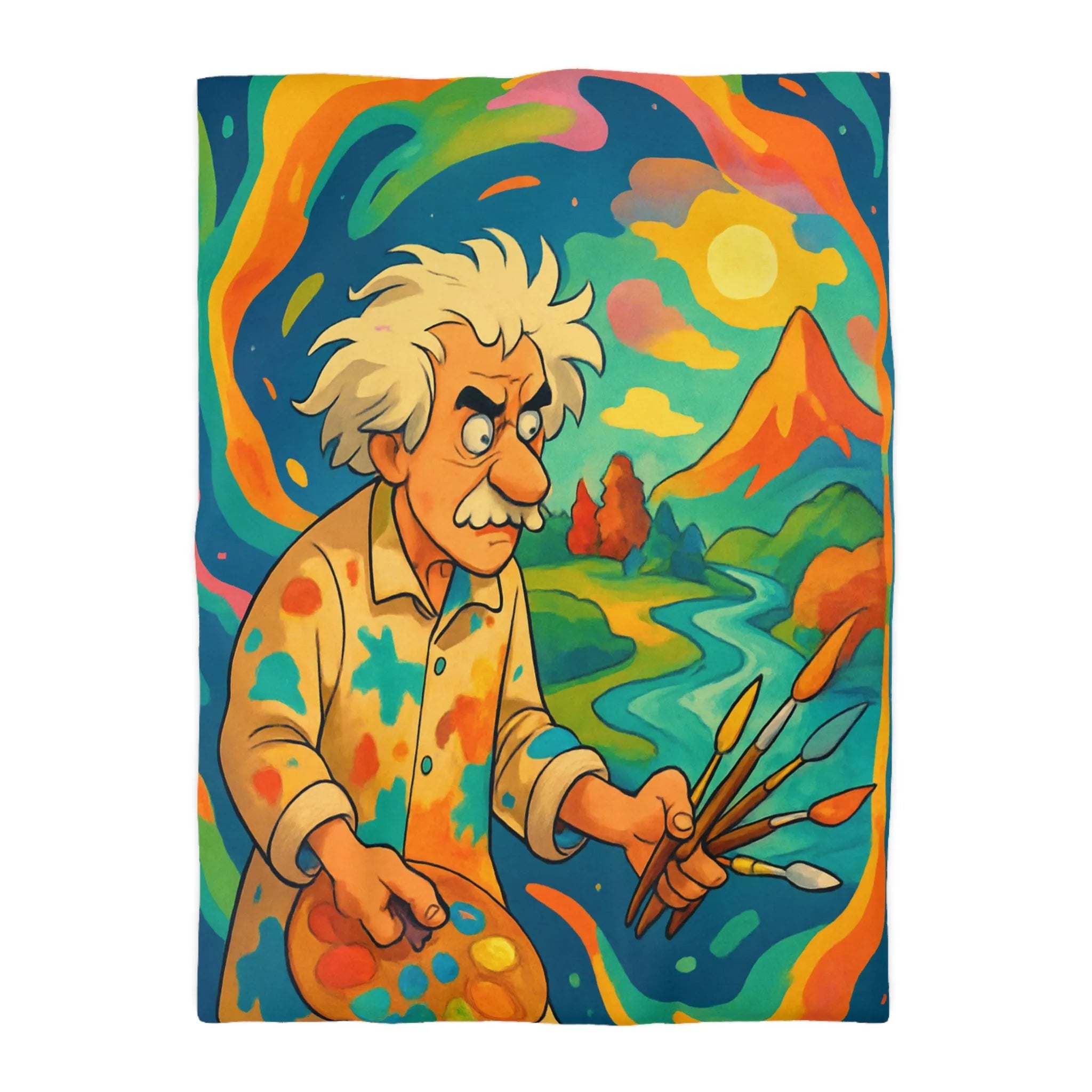 Housse de couette artistique avec peintre et paysage vibrant aux couleurs éclatantes