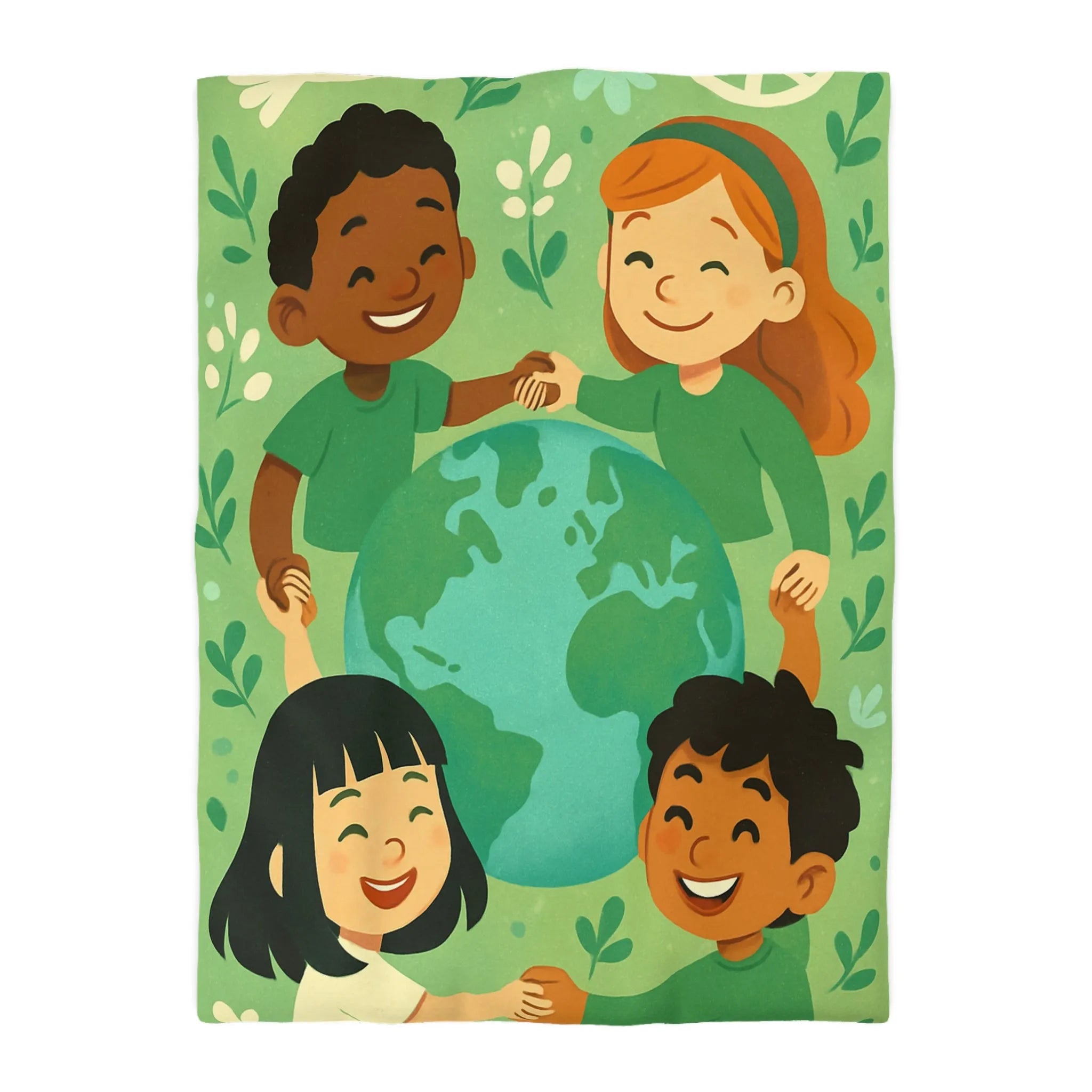 Housse de couette enfant monde coloré, paix et amitié, thème écologique éducatif