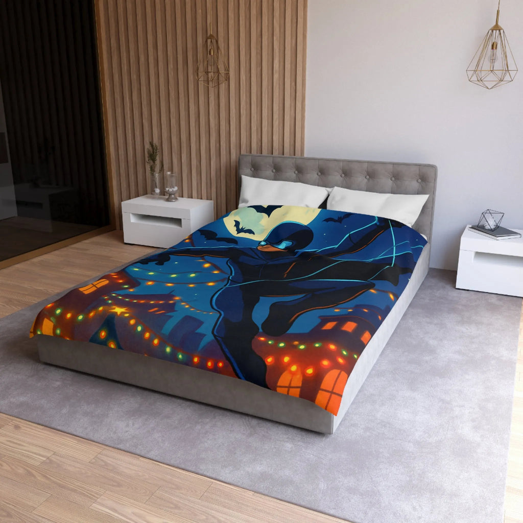 Housse de couette avec héros nocturne, ciel étoilé et décorations festives lumineuses