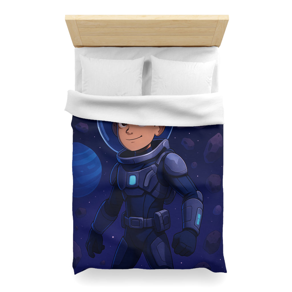 Housse de couette pour enfants : aventure spatiale avec jeune astronaute et planètes colorées