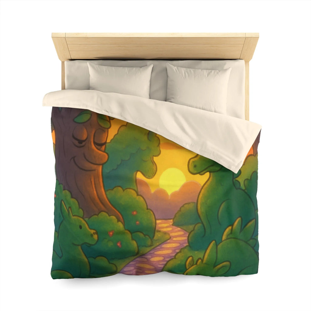 Housse de Couette Enchantée avec Dinosaure au Coucher du Soleil pour Chambre Enfant